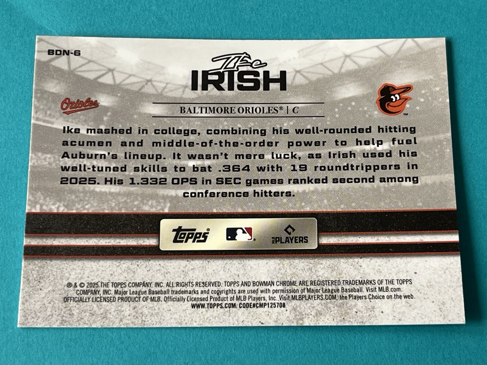 2025 Bowman Draft IKE IRISH Bowman Draft Night #BDN-6 Baltimore Orioles Qty Avai