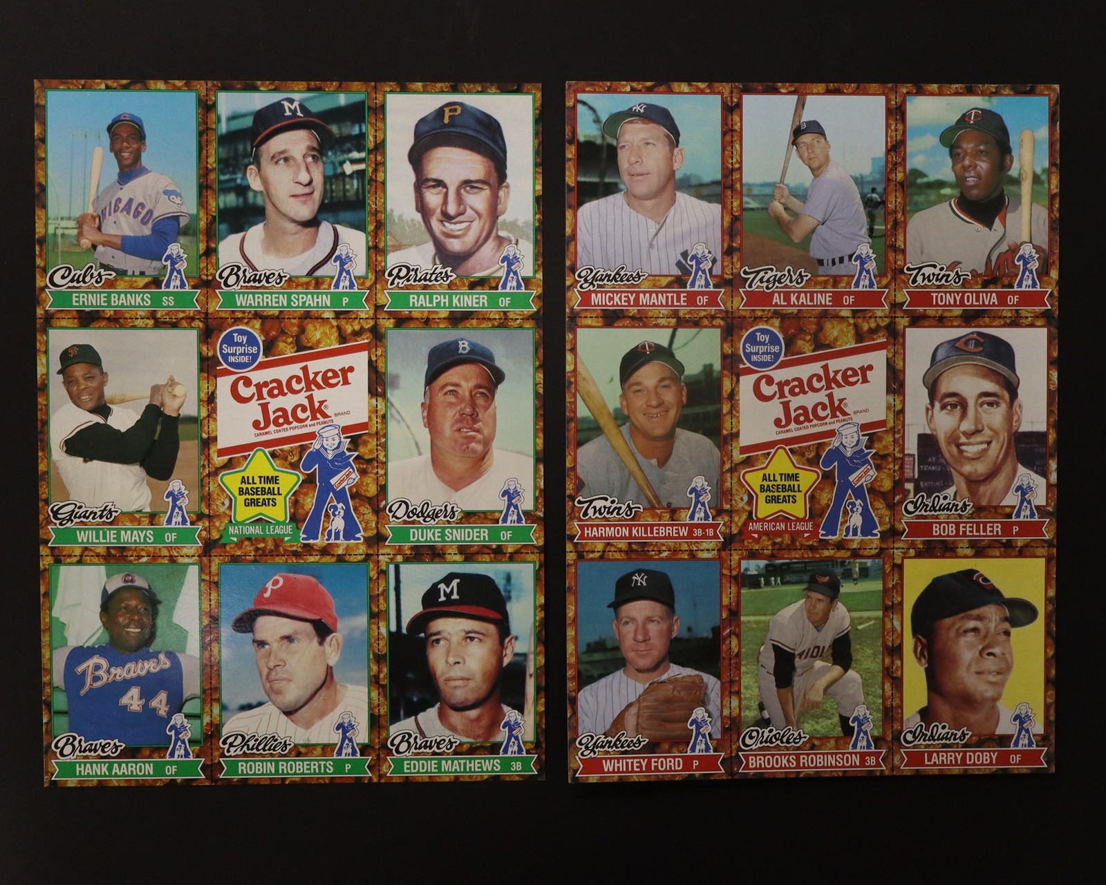 1982 Cracker Jack All Time Baseball Greats Uncut Sheet Set *H929