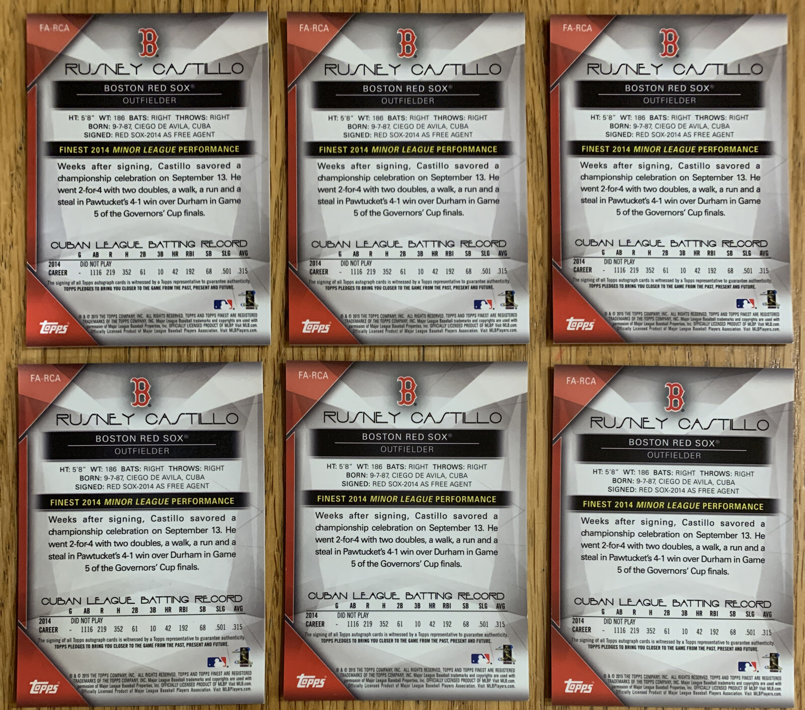 Rusney CASTILLO 2015 Finest Refractor RC AUTO #FA-RCA Lot(6) /5 /25 /50 /99 /150