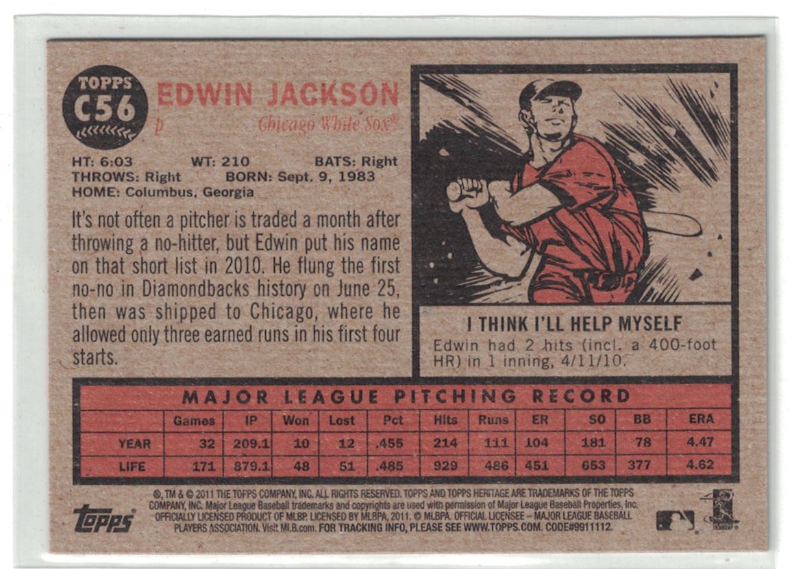 2011 Topps Heritage Black Tint SP Edwin Jackson Chicago White Sox #C56