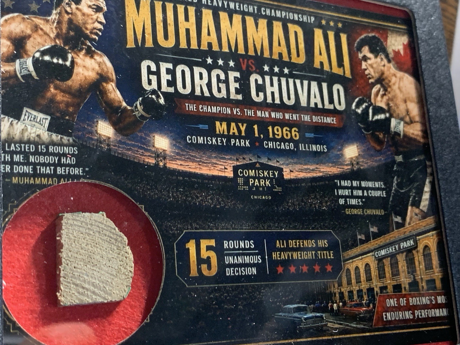 Muhammad Ali vs George Chuvalo Comiskey Park Seat Relic Display BFT Authentic