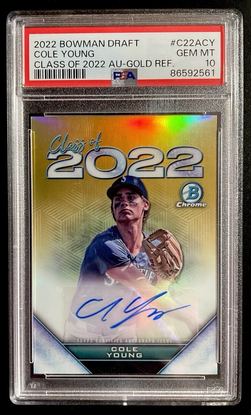 Cole Young 2022 Bowman Draft Chrome Gold Refractor Auto /50 PSA 10 #C22ACY