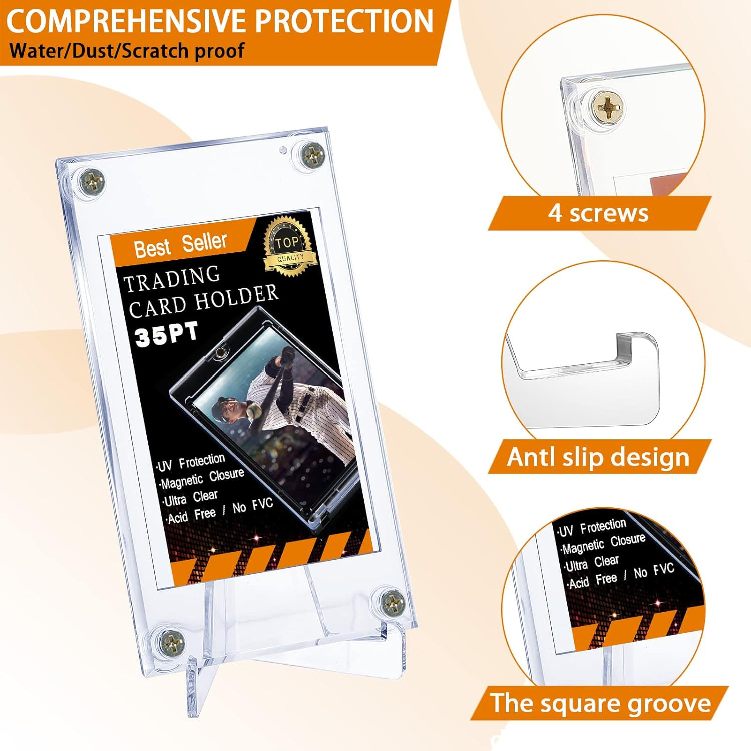 30 Pcs Screw Trading Card Protector with Display Stands Acrylic 35 PT Baseball C