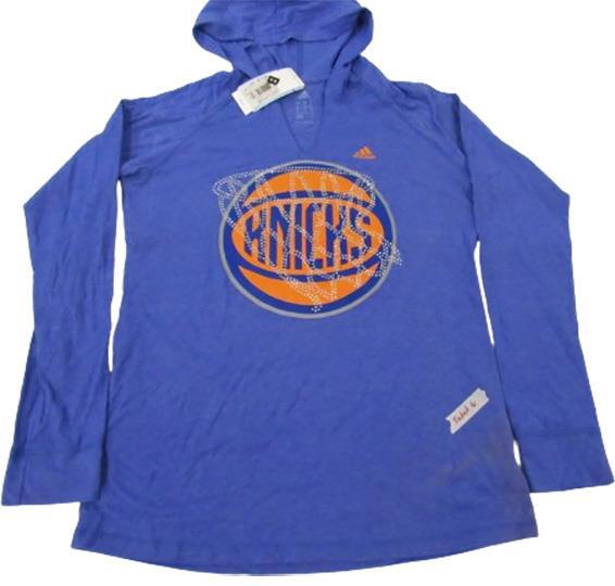 New York Knicks Womens Sizes S-M-L-XL-2XL Blue Adidas V-Neck Hooded Shirt $33