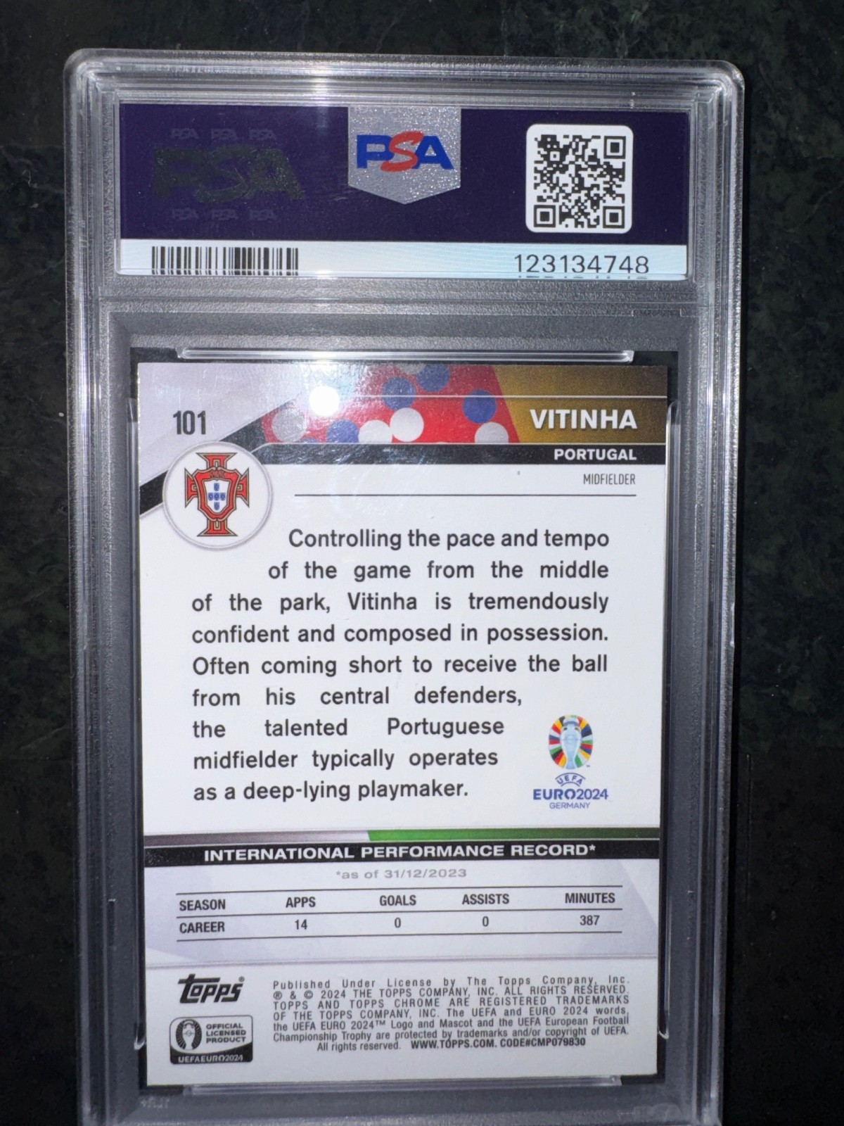 POP 1 NONE HIGHER 2024 TOPPS CHROME UEFA EURO VITINHA /175PURPLE LAVA PORTUGAL