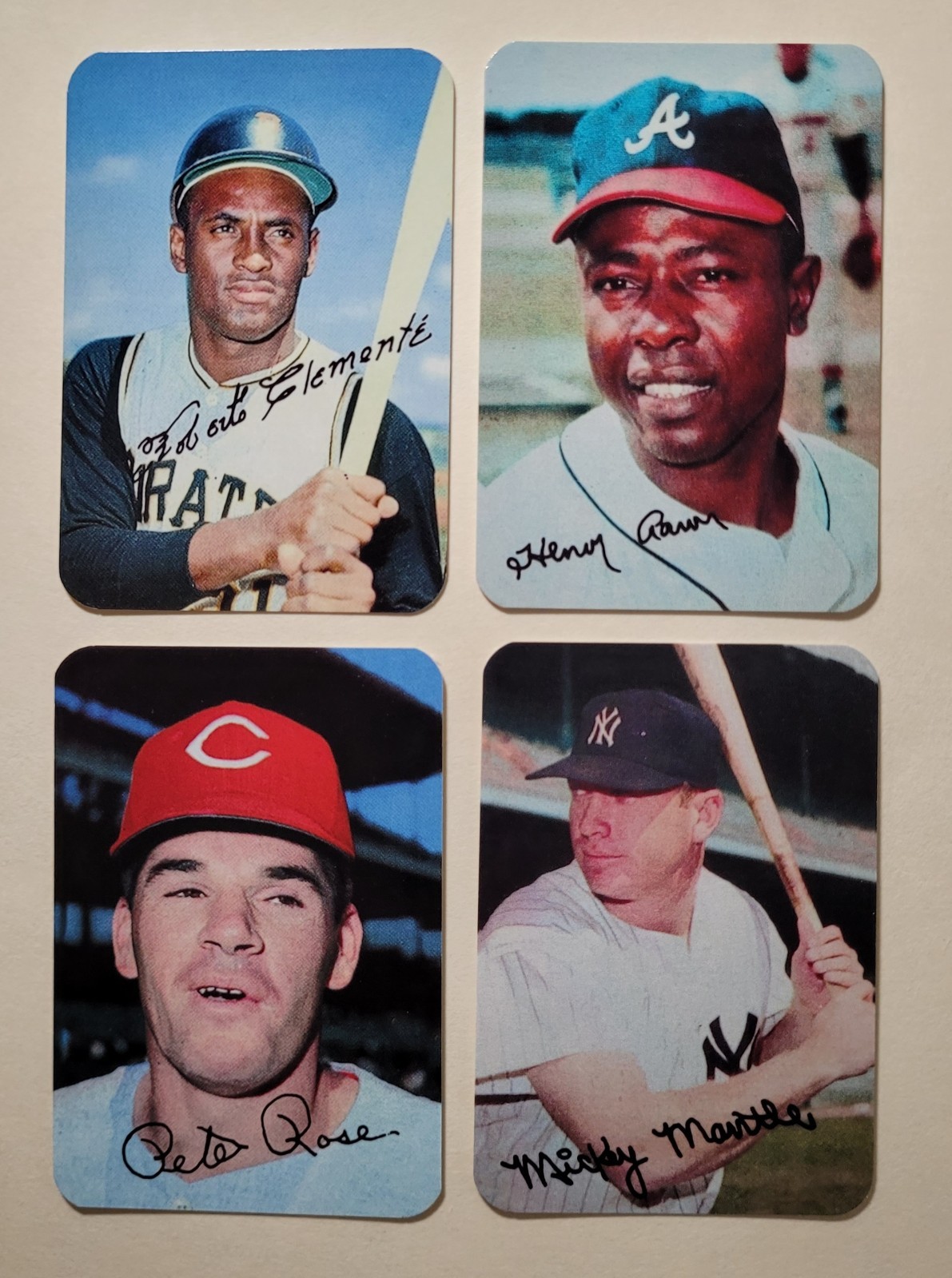 MANTLE CLEMENTE AARON ROSE – 1969 TOPPS SUPER RP CARDS – (READ DESCRIPTION)