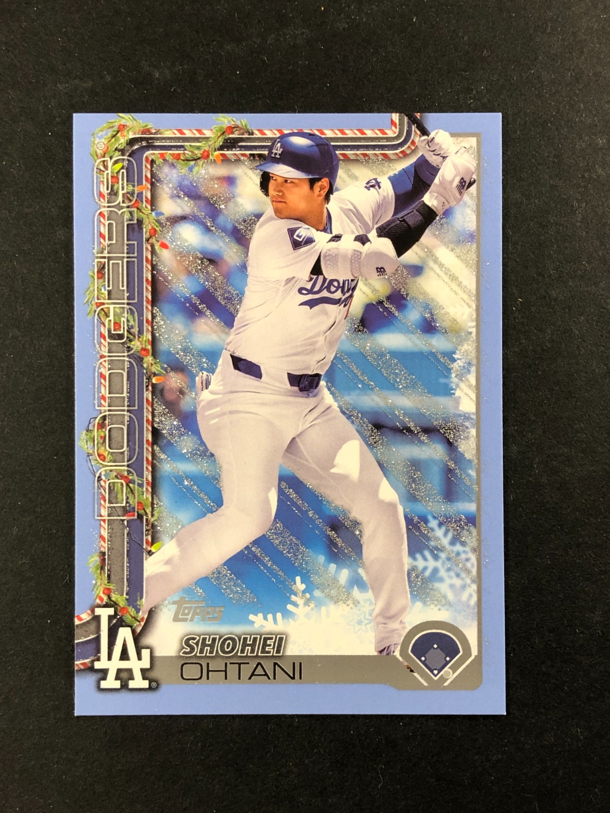 2025 Topps Holiday Shohei Ohtani #H200 Light Blue & White Glitter Parallel