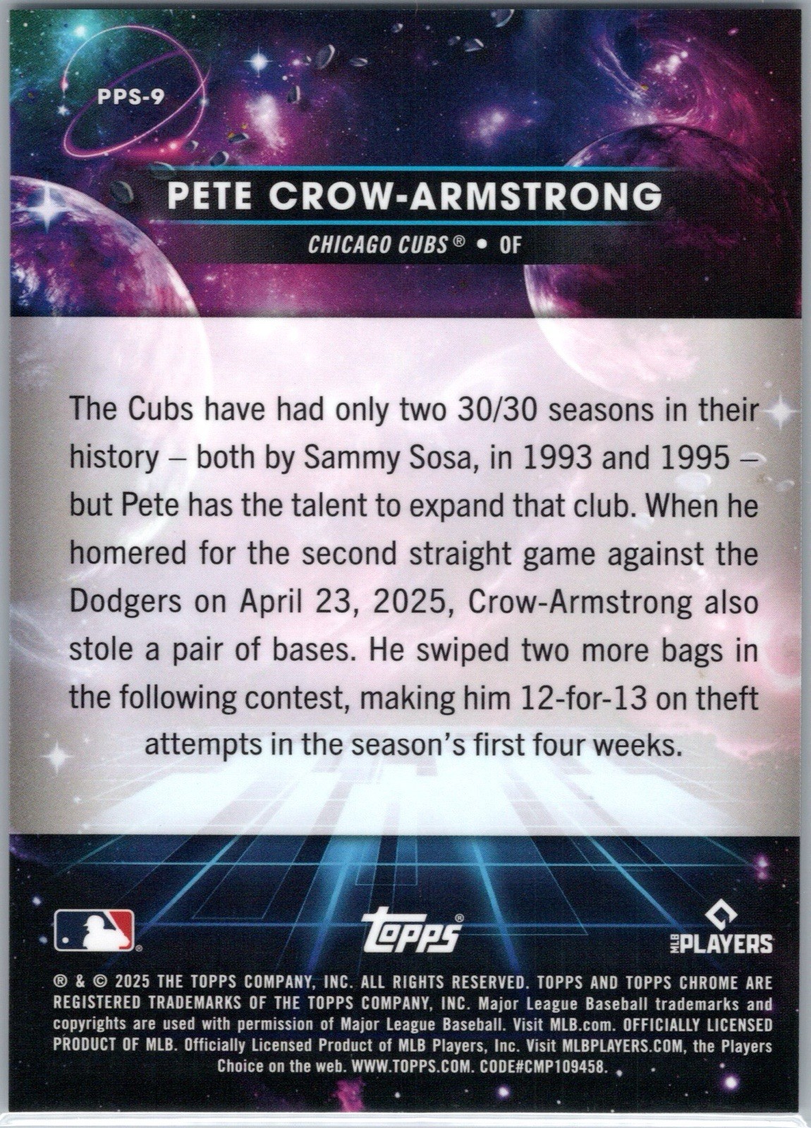 2025 Topps Cosmic Chrome Pete Crow-Armstrong Planetary Pursuit SUN SSP #PPS-9 ☀️
