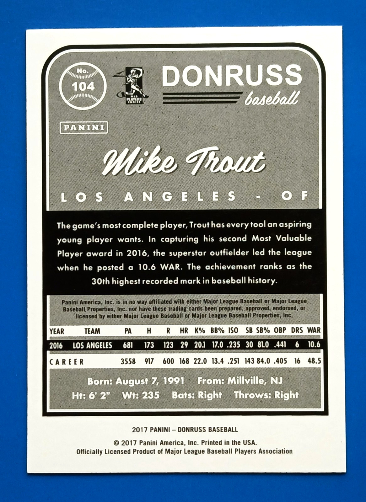 2017 Donruss #104 Mike Trout Base Batting & SP Clapping Variations * Short Print