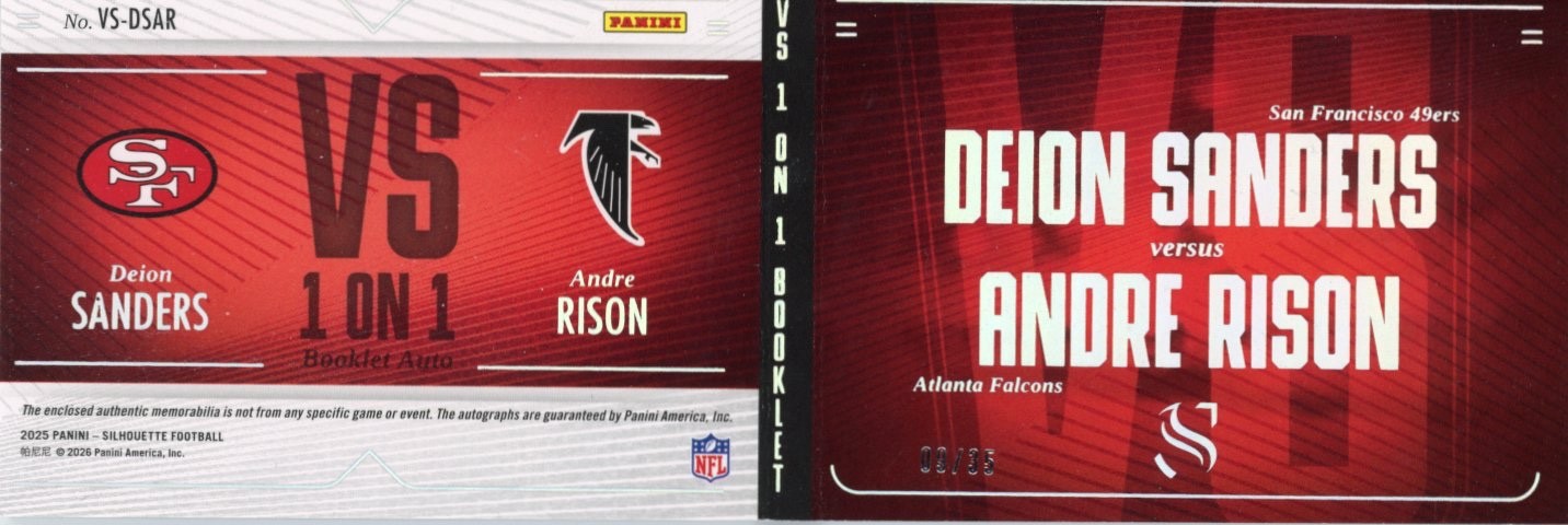 Sanders – Rison VS 1 on 1 Booklet Patch Autograph /35: 2025 Silhouette Football!