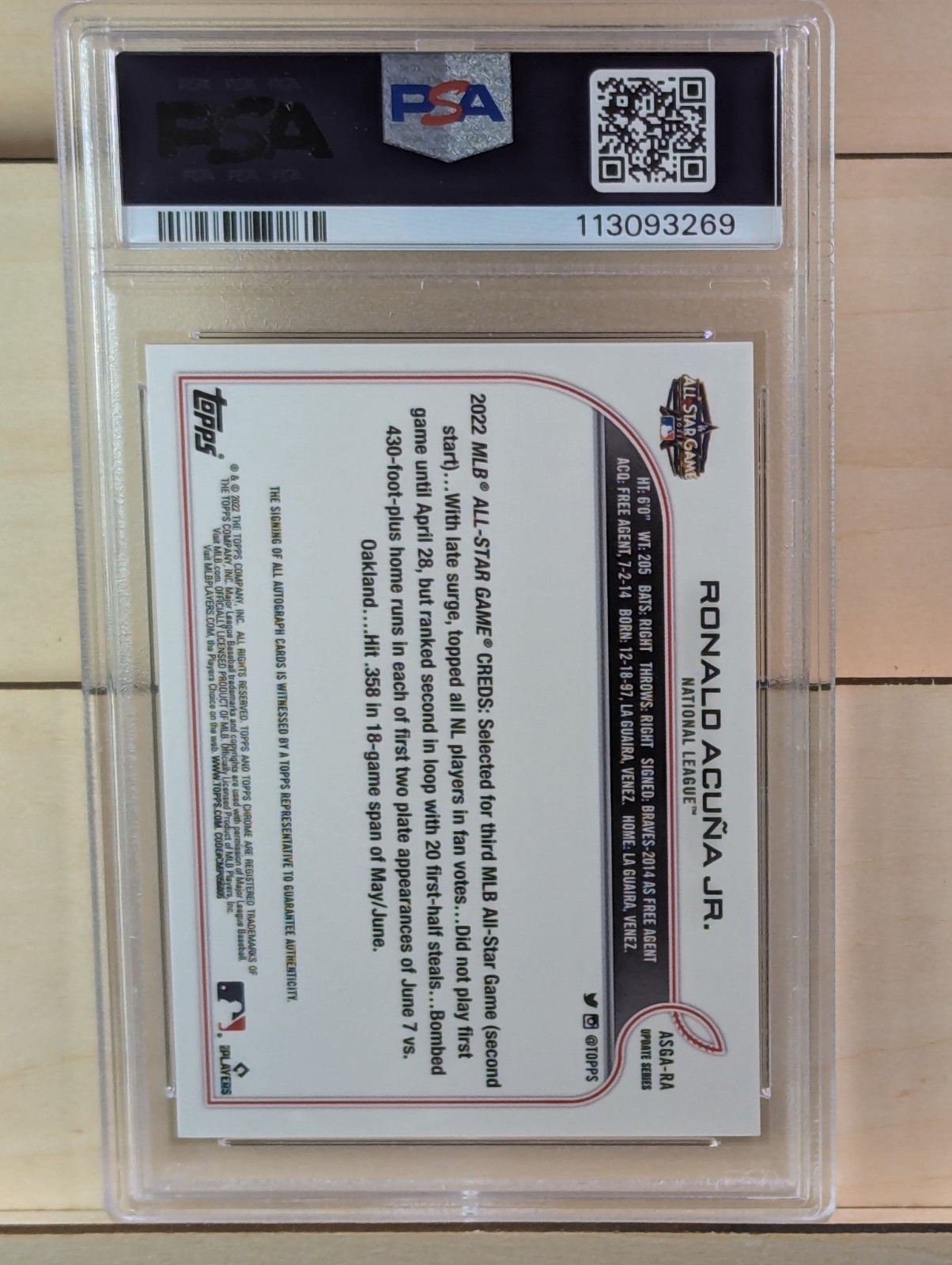 2022 Topps Chrome Update Ronald Acuna Auto All Star Game PSA 10 Pop 7 (1:2,931)
