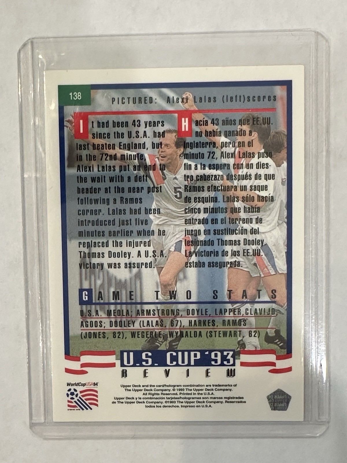 1993 Upper Deck World Cup Preview English/Spanish U.S. Cup 93 Alexi Lalas #138