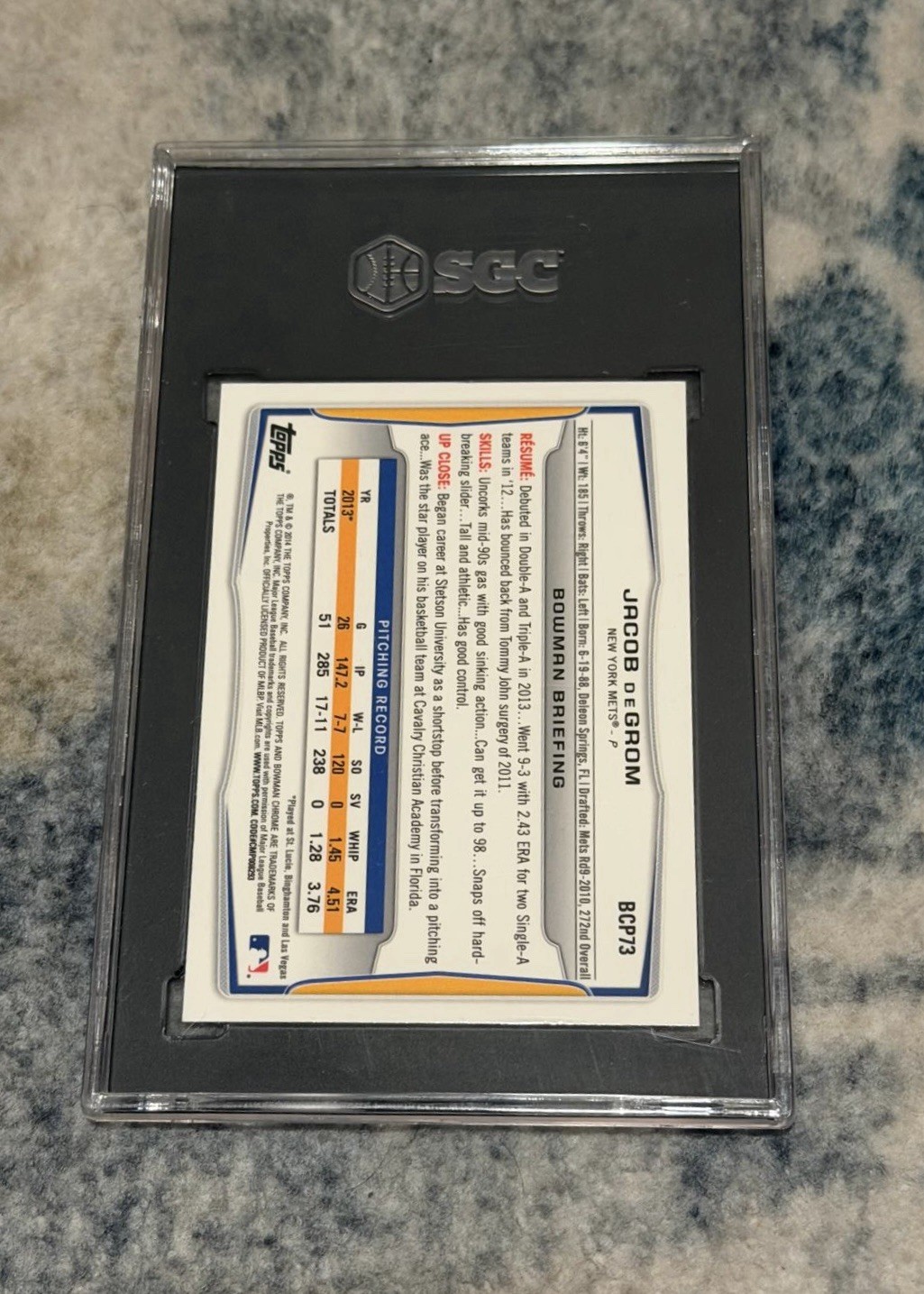 2014 Bowman Chrome Prospects #BCP73 Jacob DeGrom Mets RC Rookie SGC 10 GEM MINT