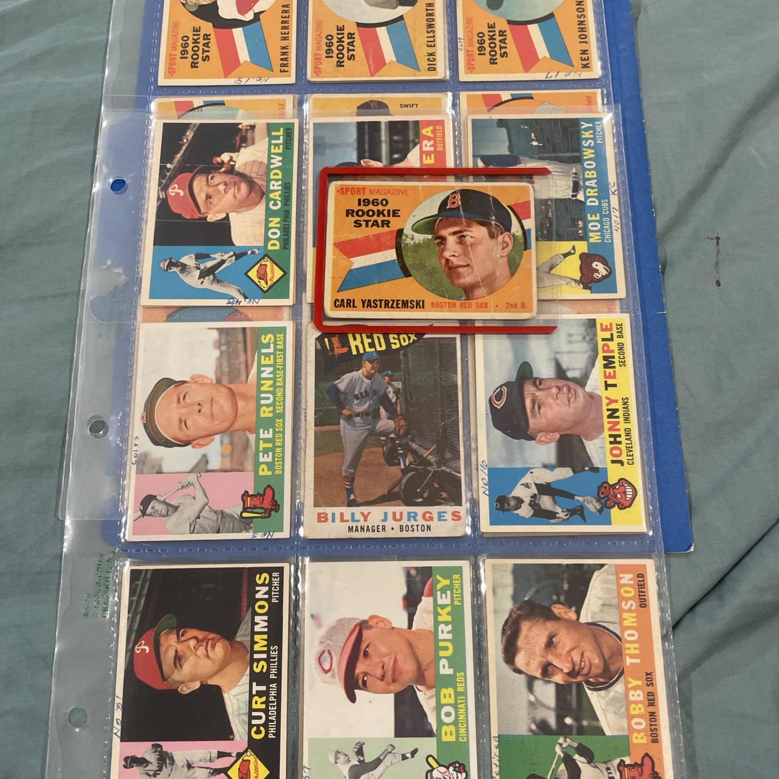1960 Topps Baseball 25 Card Lot Carl Yastrzemski Rookie, Purkey, Temple, Runnels