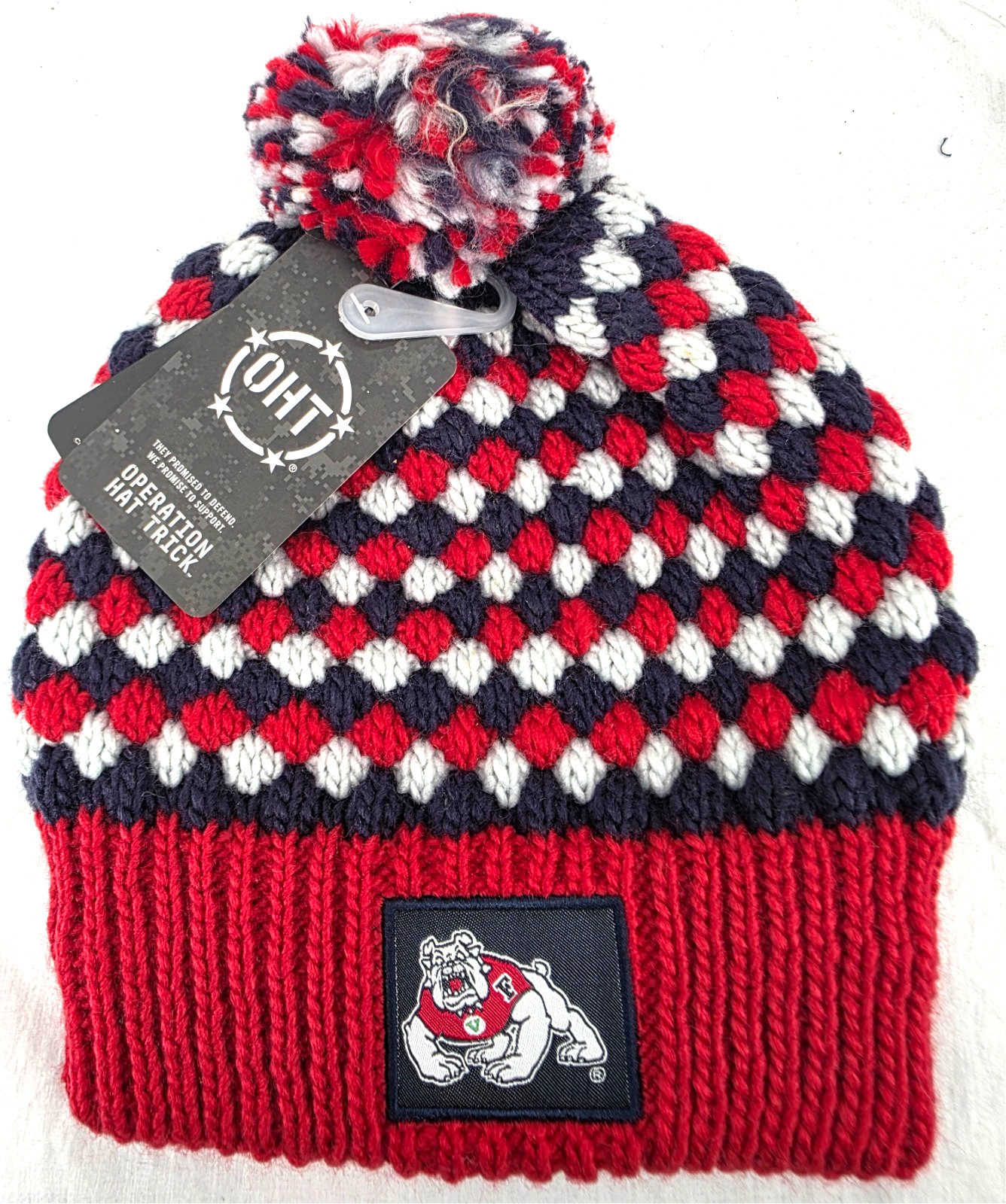 NEW Fresno State Bulldogs Red Navy Colosseum Knit Beanie Cap Pom Stocking Hat OS