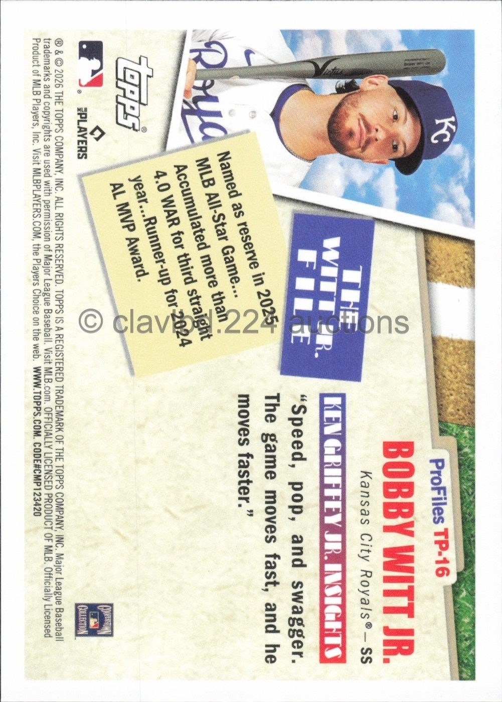 2026 TOPPS MLB – Bobby Witt Jr – Profiles by Ken Griffey Jr #TP-16 Royals