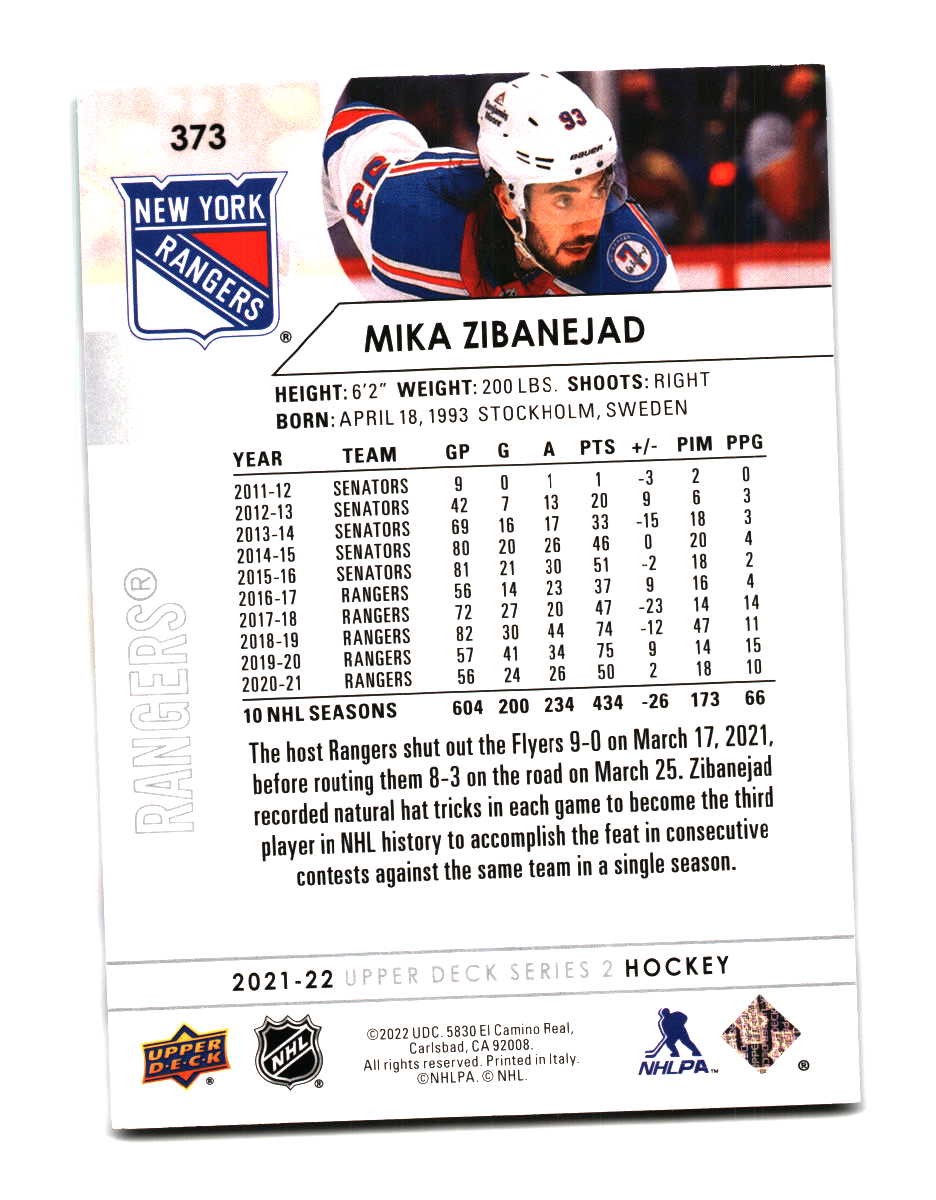 Mika Zibanejad 2021-22 Upper Deck 373