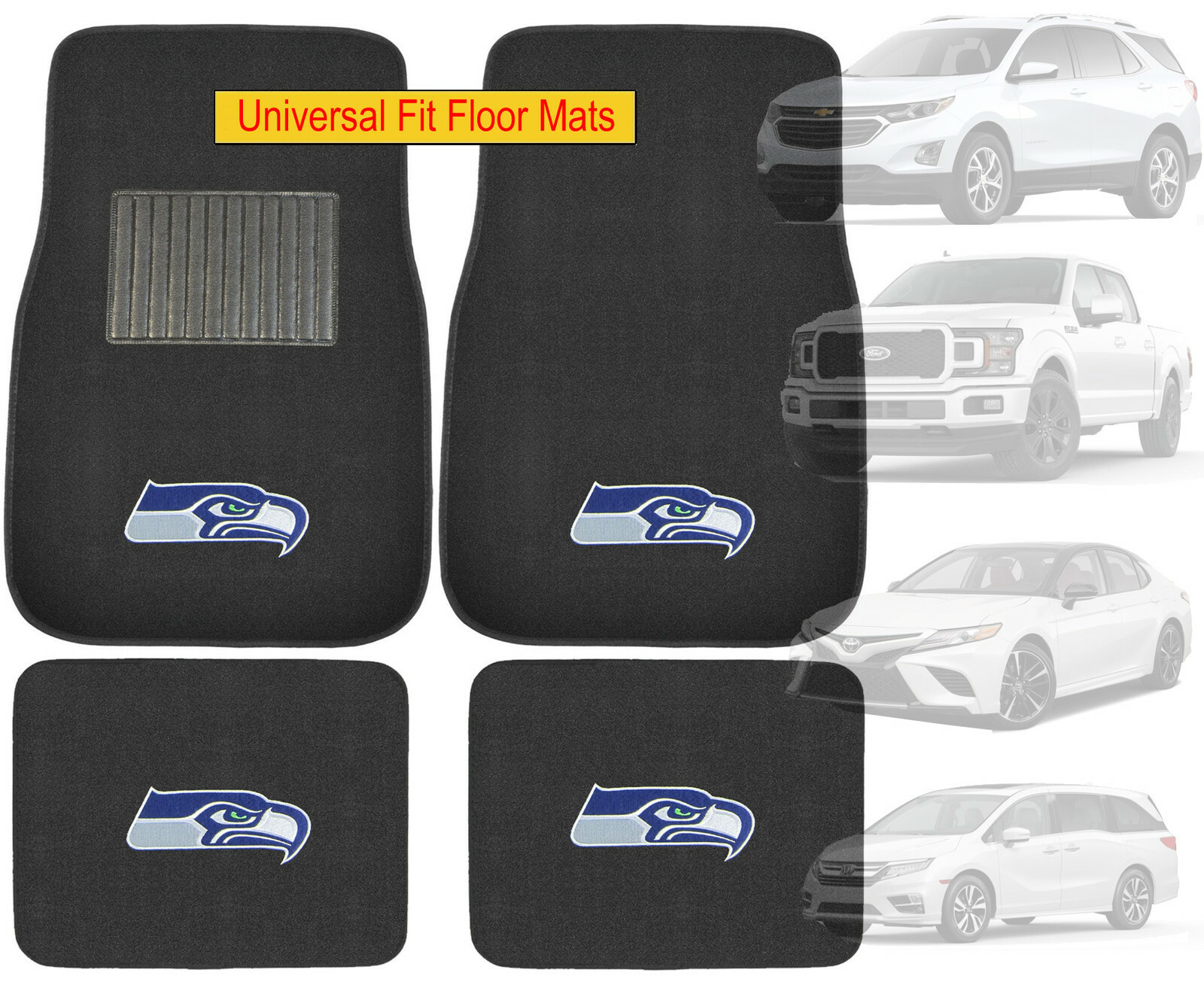 4PC NFL Seattle Seahawks Car Truck Black All Weather Carpet Floor Mats Set