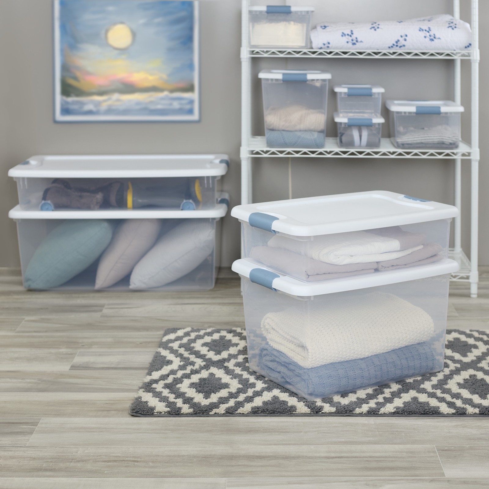 Sterilite 32 Quart Clear Stackable Latching Storage Box Containers, 18 Pack