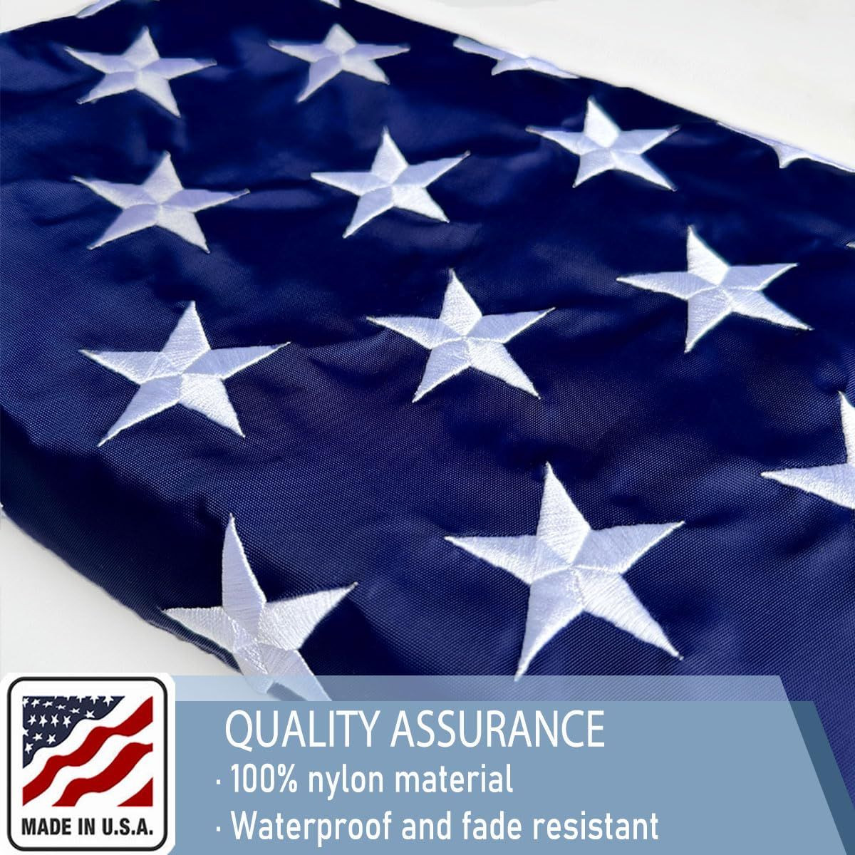 KEYCA Nylon Embroidered American US Flag 3×5 FT 100% FT, (Embroidered)