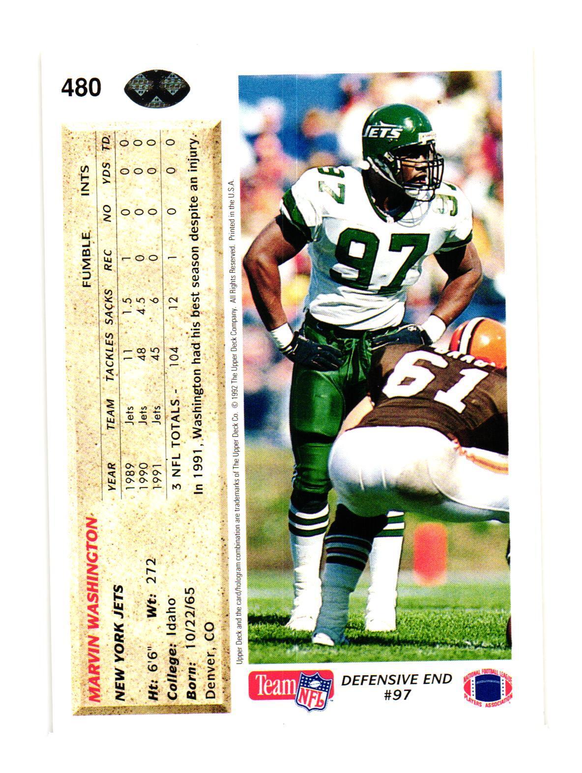1992 Upper Deck #480 Marvin Washington New York Jets