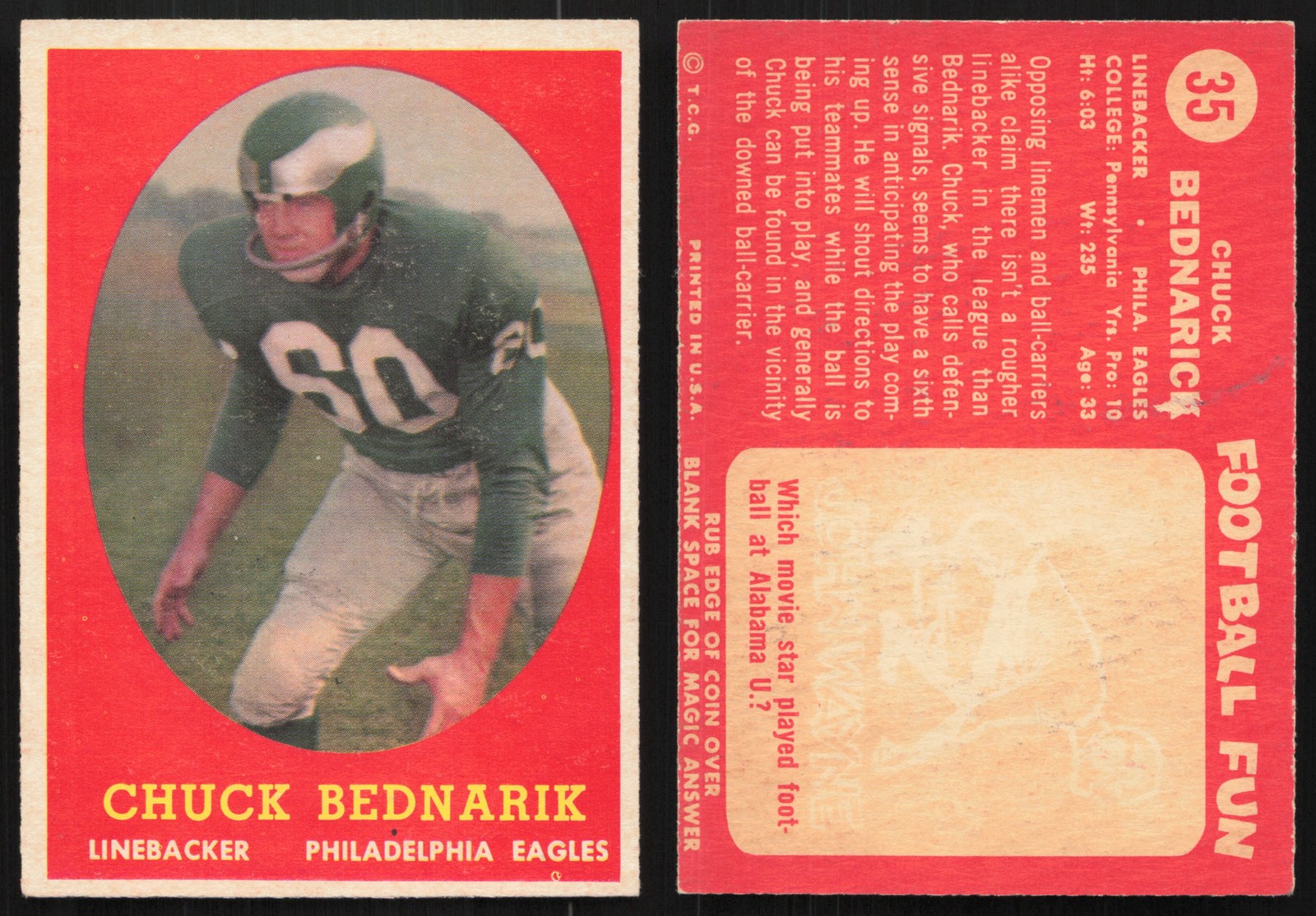 1958 Topps Chuck Bednarik #35 Very Good Condition