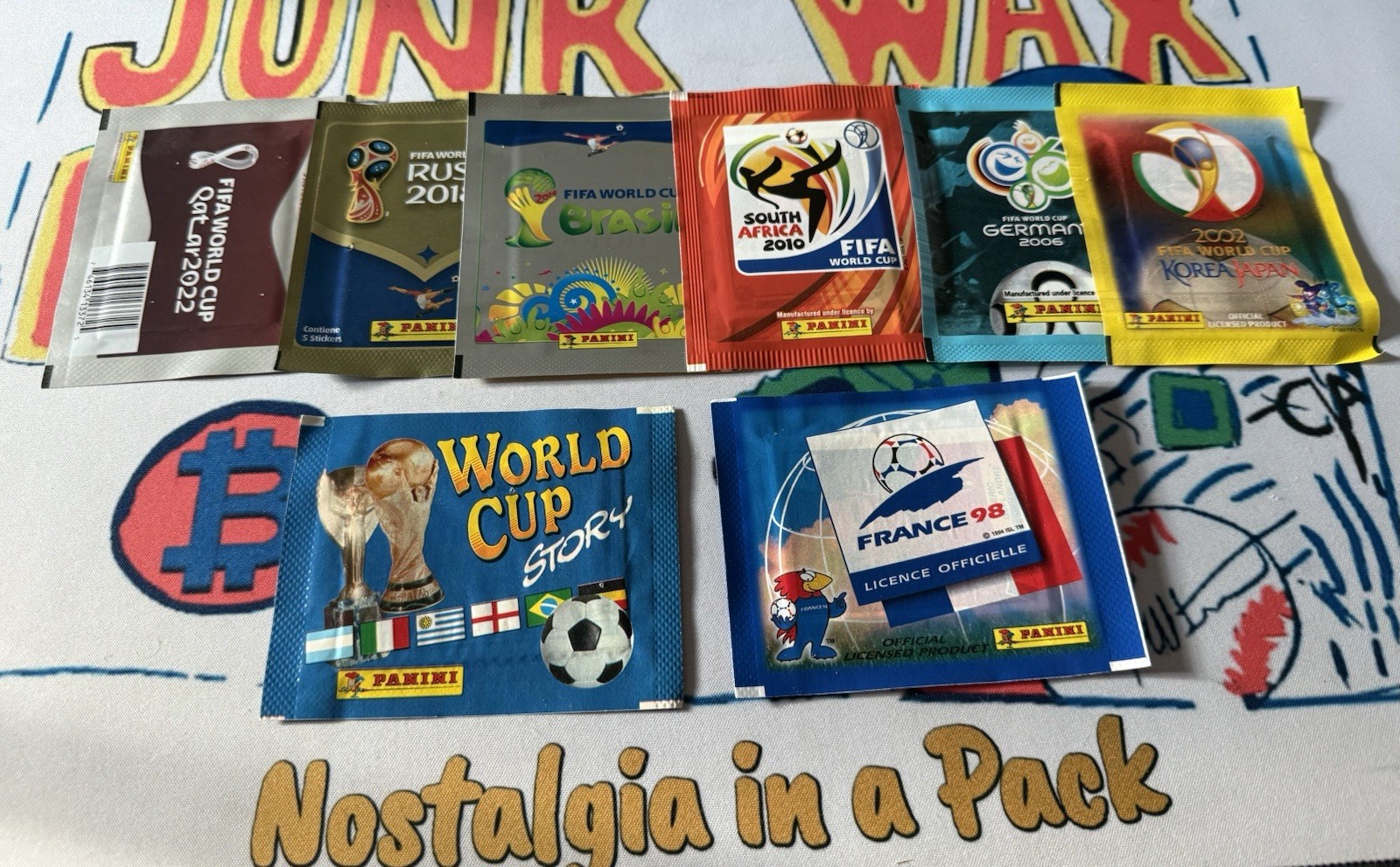 (8) Sealed Packs Panini World Cup Stickers 1994-2022 One Pack Of Each Read