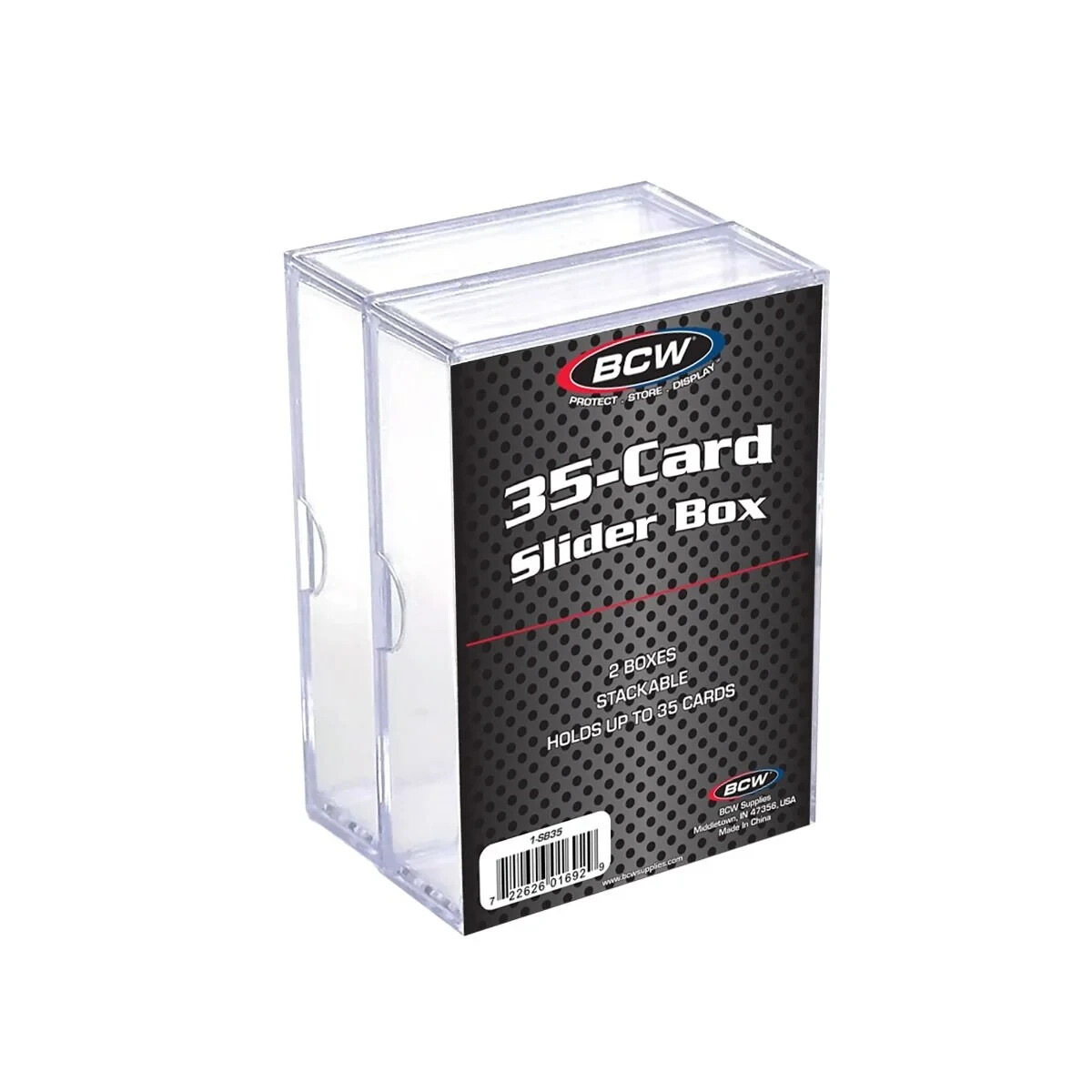 (2-Pack) BCW 35 Card Size Slider Box Stackable Plastic Trading Card Storage Case