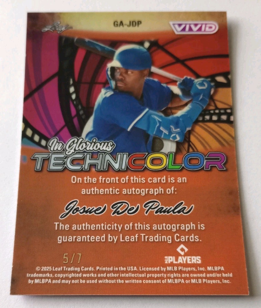 Josue De Paula 2025 Leaf Vivid Technicolor Purple Auto 5/7 Los Angeles Dodgers ⭐
