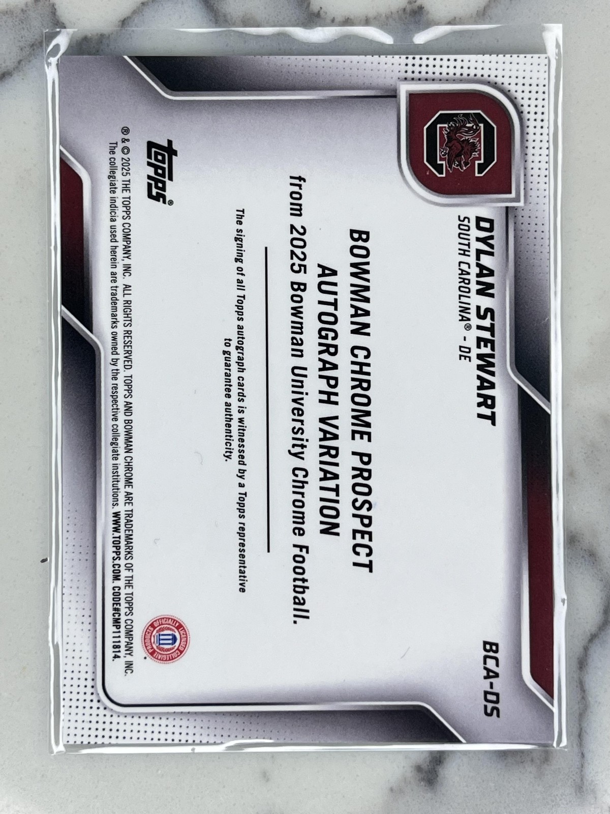 Dylan Stewart Auto #/150 2025 Bowman University Chrome – South Carolina