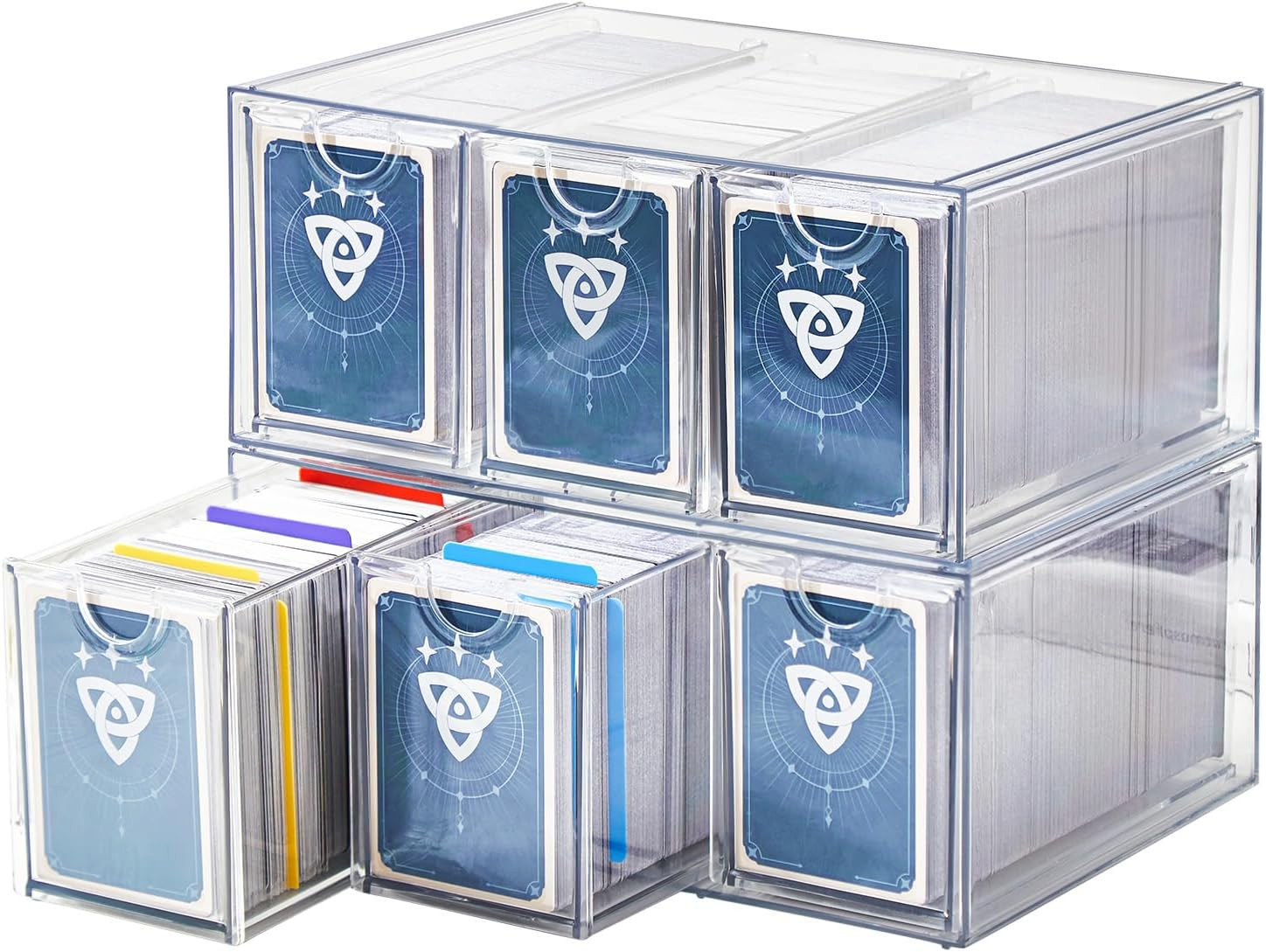 6 Drawer Trading Card Storage Box, 2200+ Cards Organizer with Divider, Clear Sta