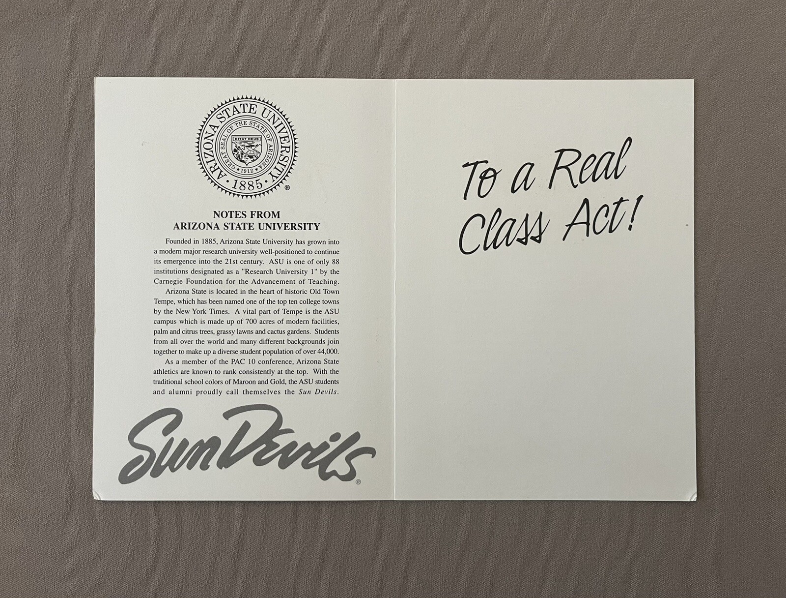 NCAA ASU “Sun Devils” Birthday Card Made By Bernie Kosar Greeting Card Co., New!