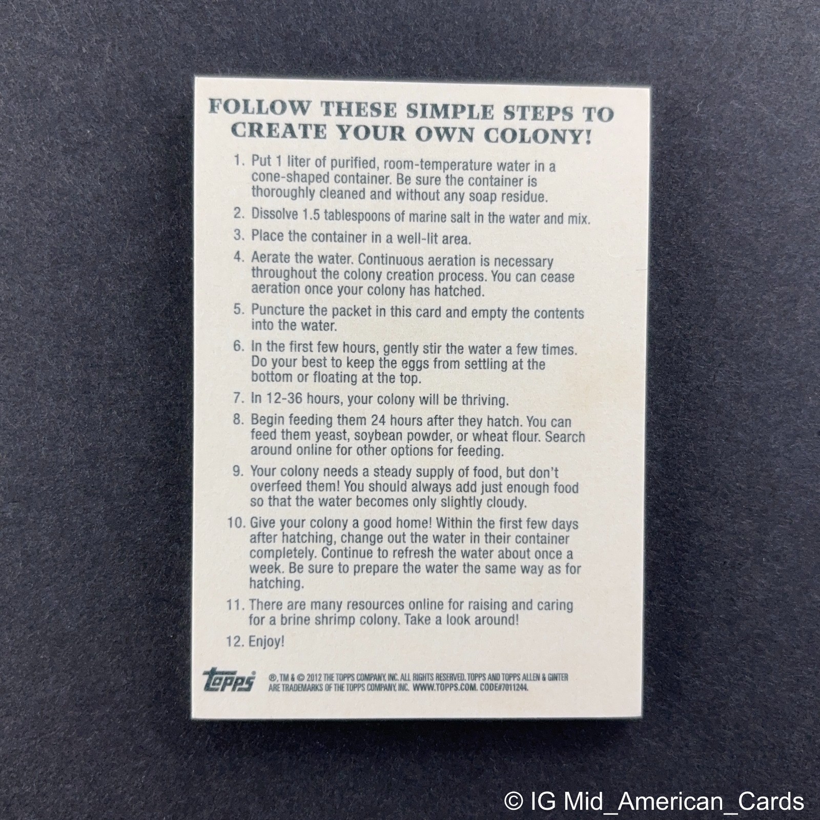 2012 Topps Allen & Ginter Colony In A Card ARTEMIA SALINA #AS Sea-Monkeys Rare