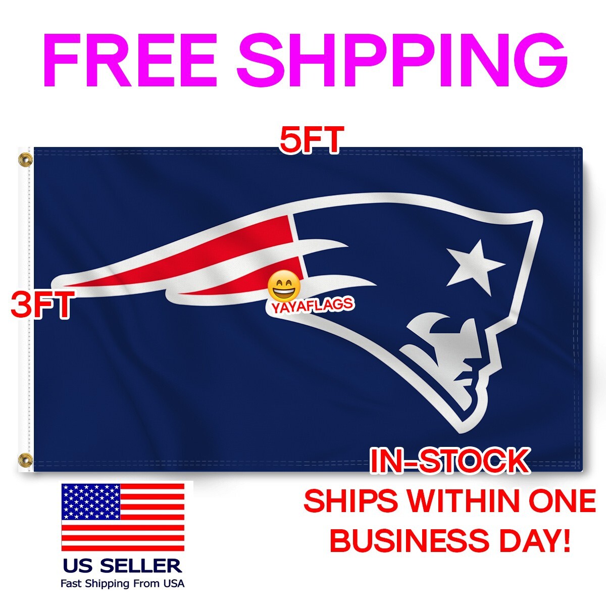 New England Patriots 3×5 Foot American Flag Banner FREE Shipping