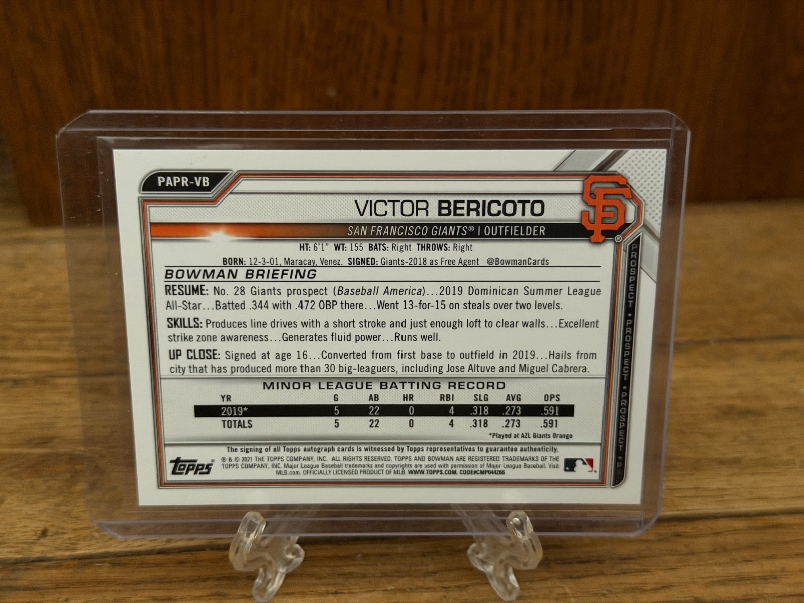 2021 Bowman – Paper Prospect Autographs Victor Bericoto #PAPR-VB (AU, RC)