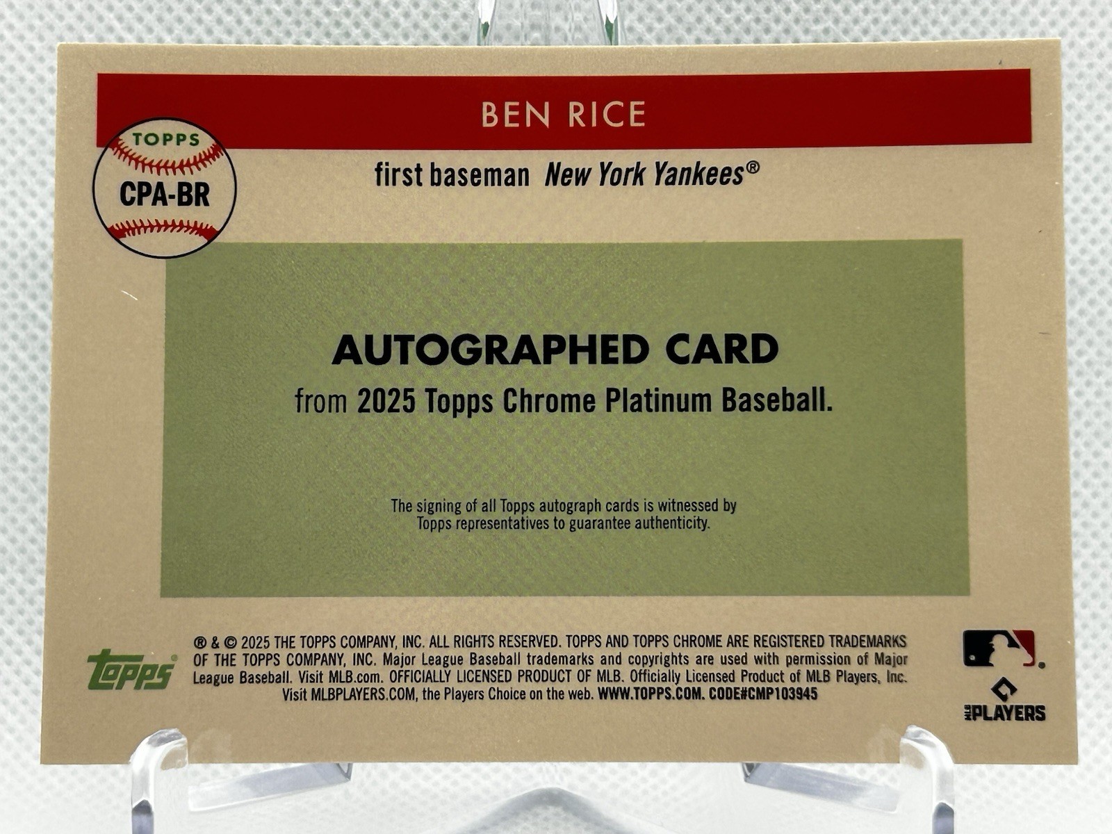 2025 Topps Chrome Platinum ⚾️ Ben Rice RC Green Mini Diamonds Auto /75 Yankees