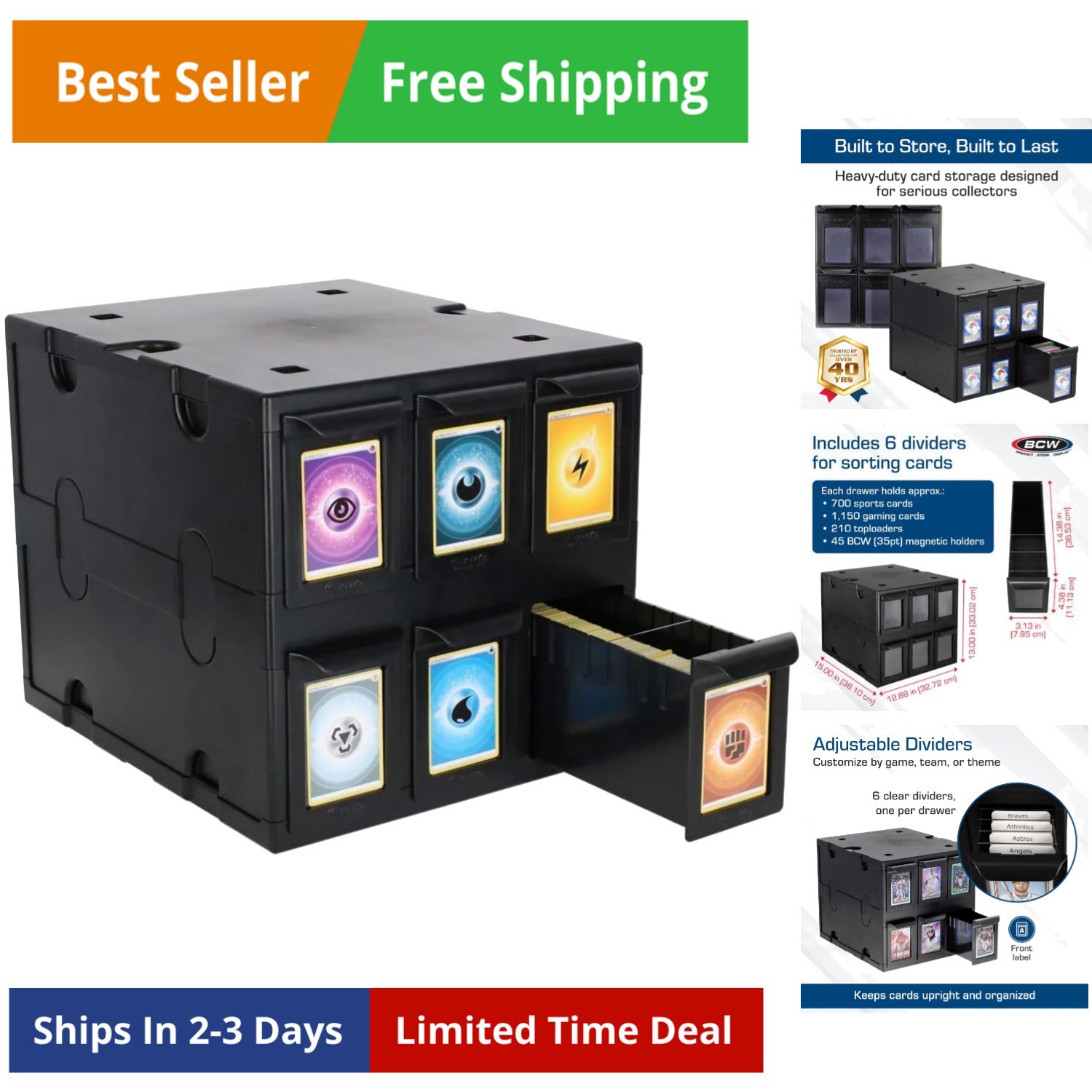 6 Drawer Card Catalog – Black | Stackable Trading Card Organizer Box | Holds …