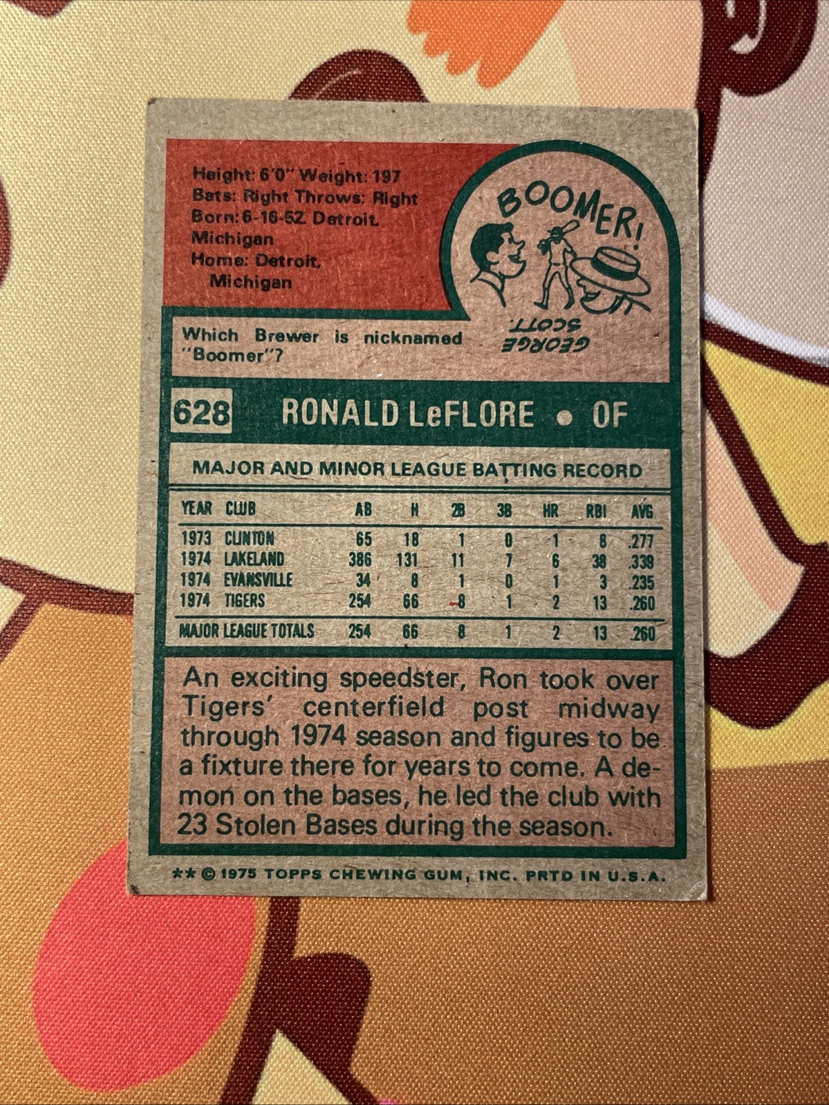 1975 Topps – Ron LeFlore #628 (RC)