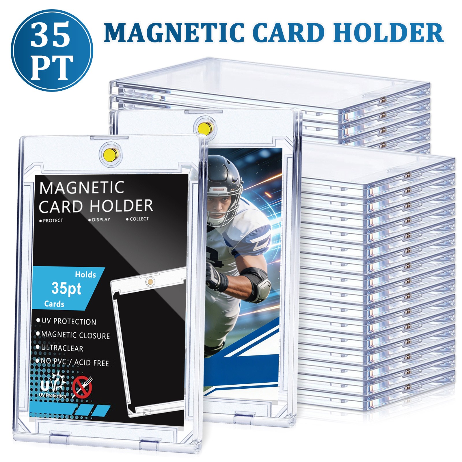 25 Pcs Ultra-Thin Magnetic One Touch Card Holder For 35PT Trading, Sports Cards