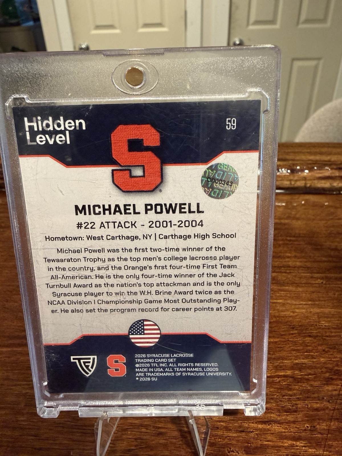 Mike Powell Signed Syracuse Legends “The Flip” Card Auto w/ COA 6/24/26 1/4