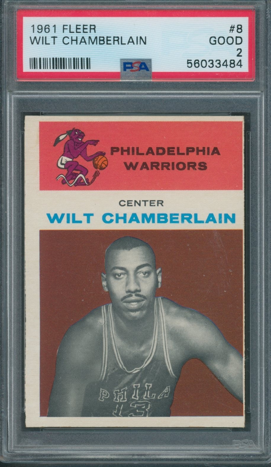1961/62 Fleer #8 Wilt Chamberlain PSA GOOD 2 *3484