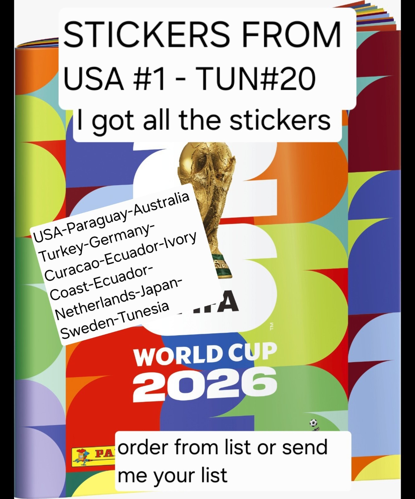 2026 Panini World Cup 2026 Stickers USA #1 to TUN #20