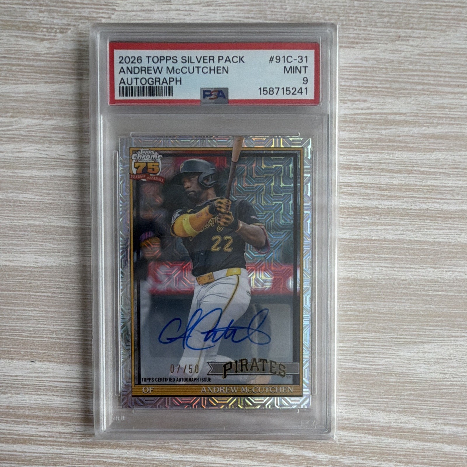 Topps 2026 Silver Pack Mojo Andrew McCutchen Auto PSA 9 Pirates /50 #91C-31