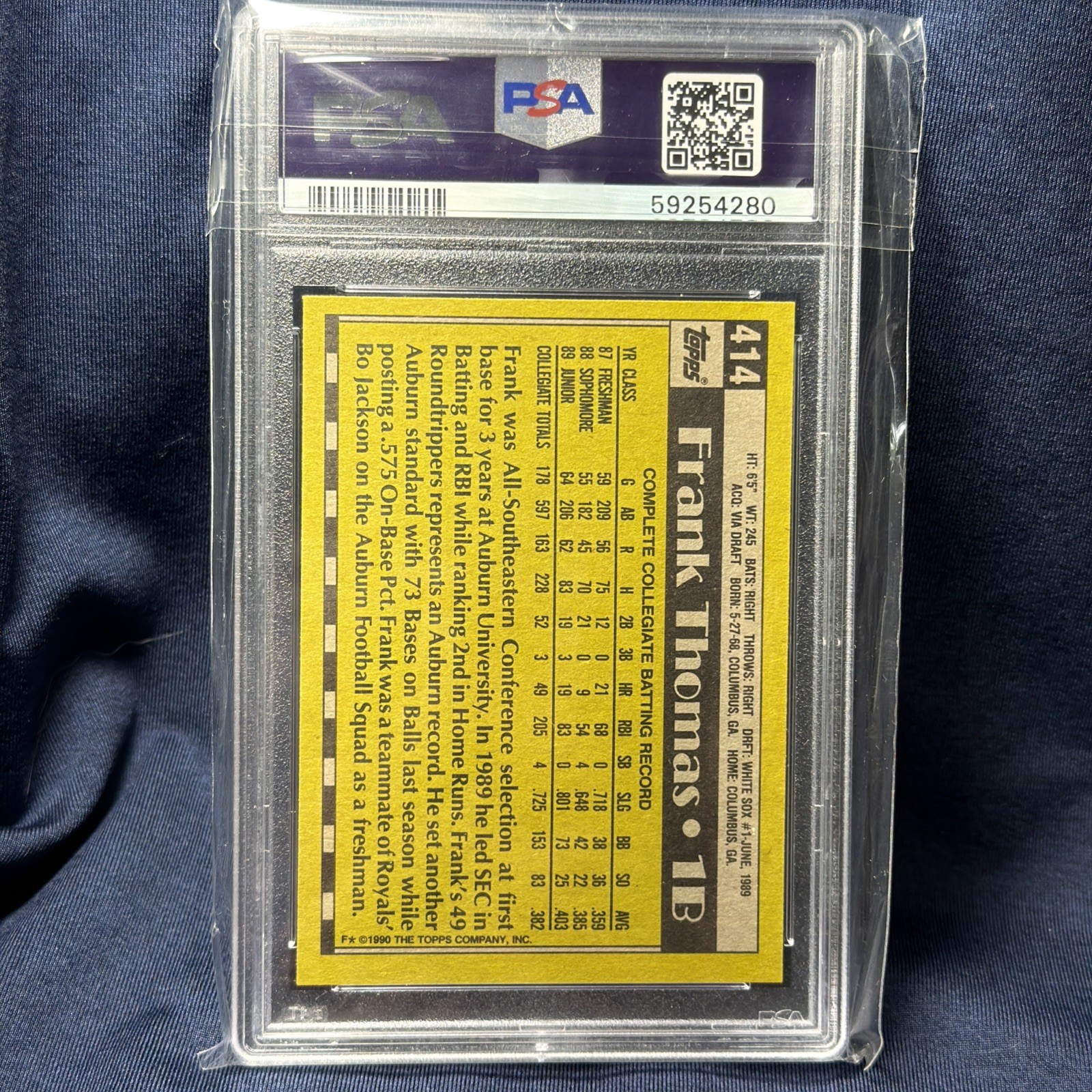 1990 Topps – Frank Thomas #414 2 Chunks Out of Name Field Border (RC)