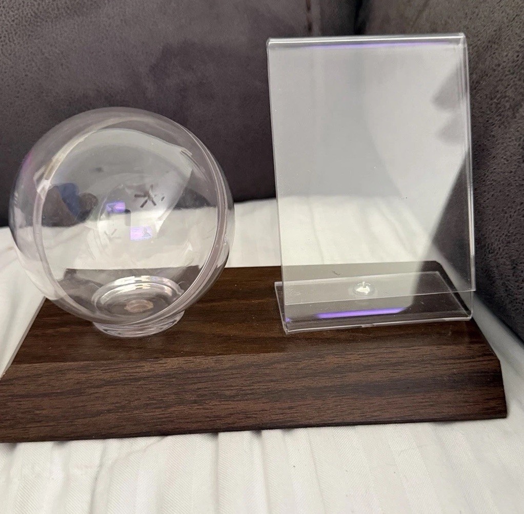 Baseball Ball & Card Display Clear Holder Protecter On Wood Base Unbranded