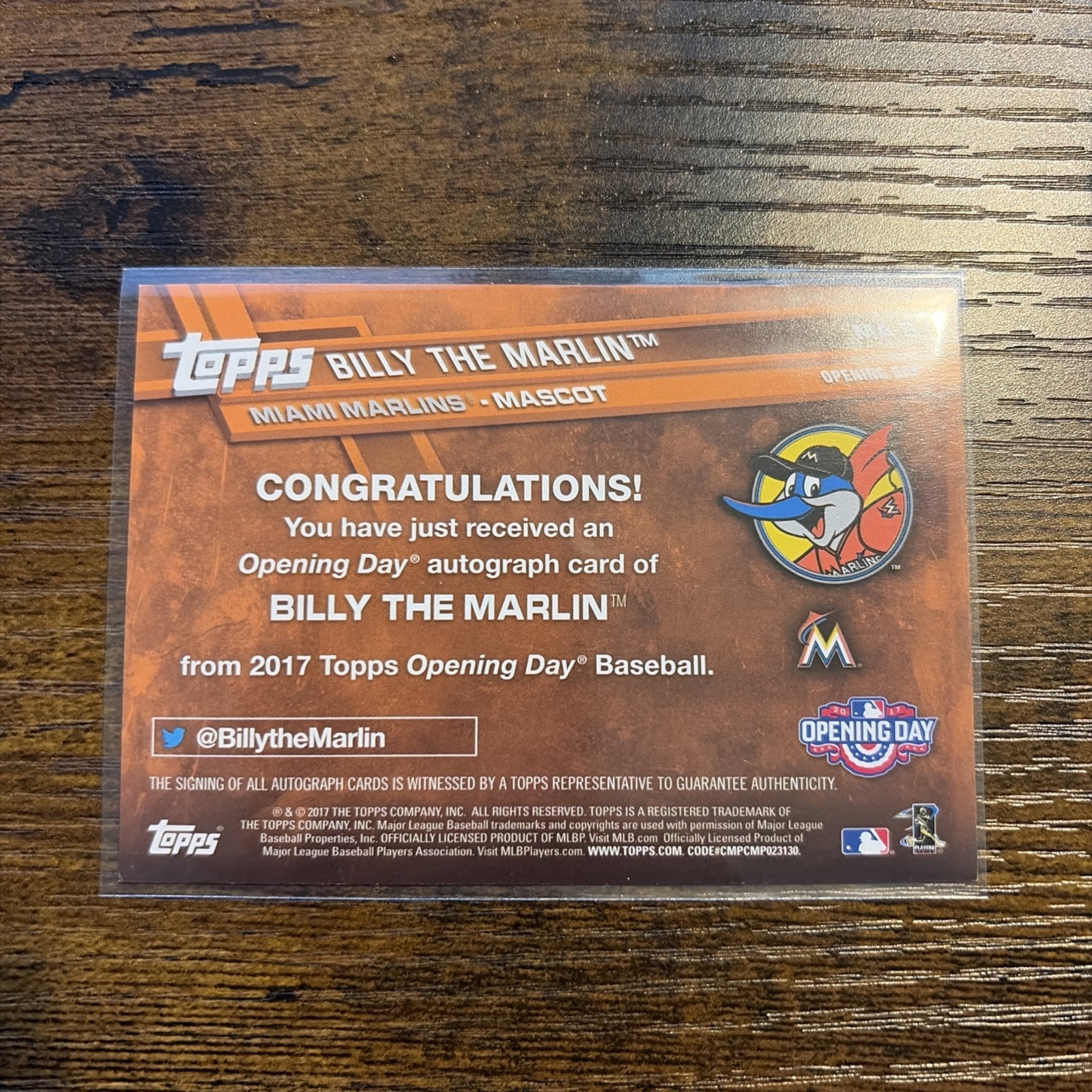 2017 Topps Opening Day – Mascots Autographs Miami Marlins #MA-B (AU)