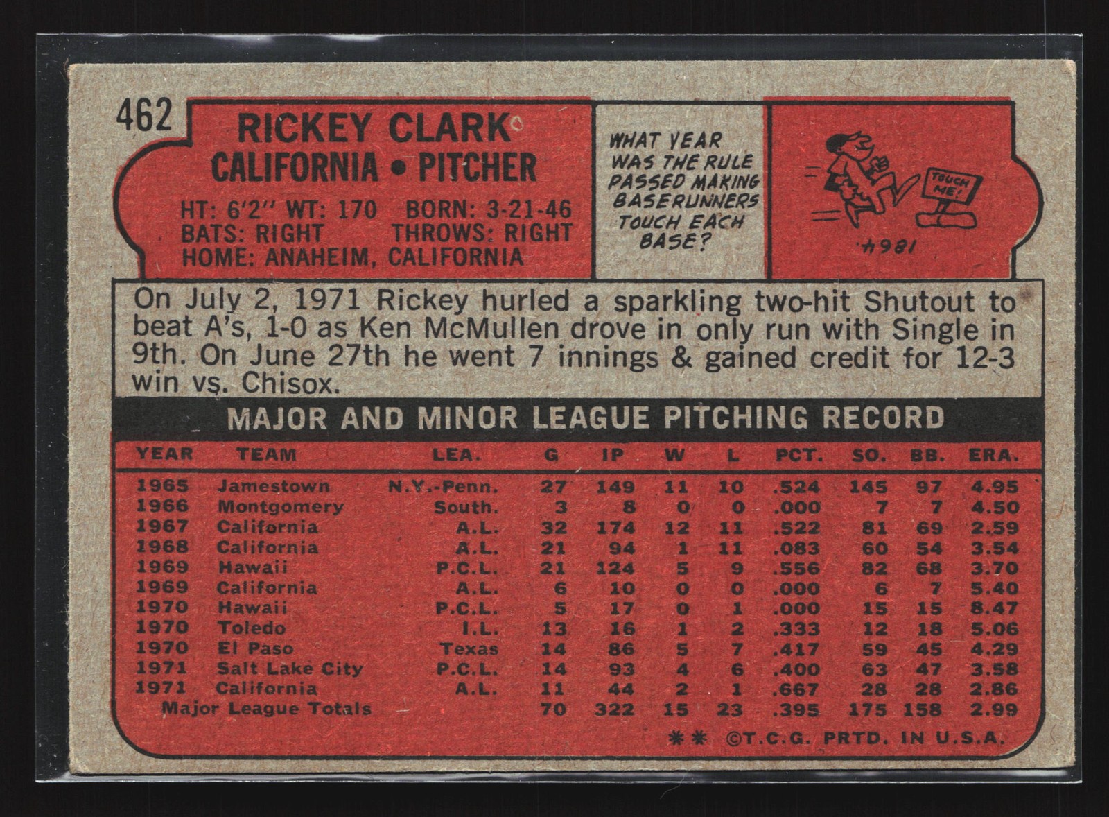 1972 Topps #462 Rickey Clark NMT-MT (a)