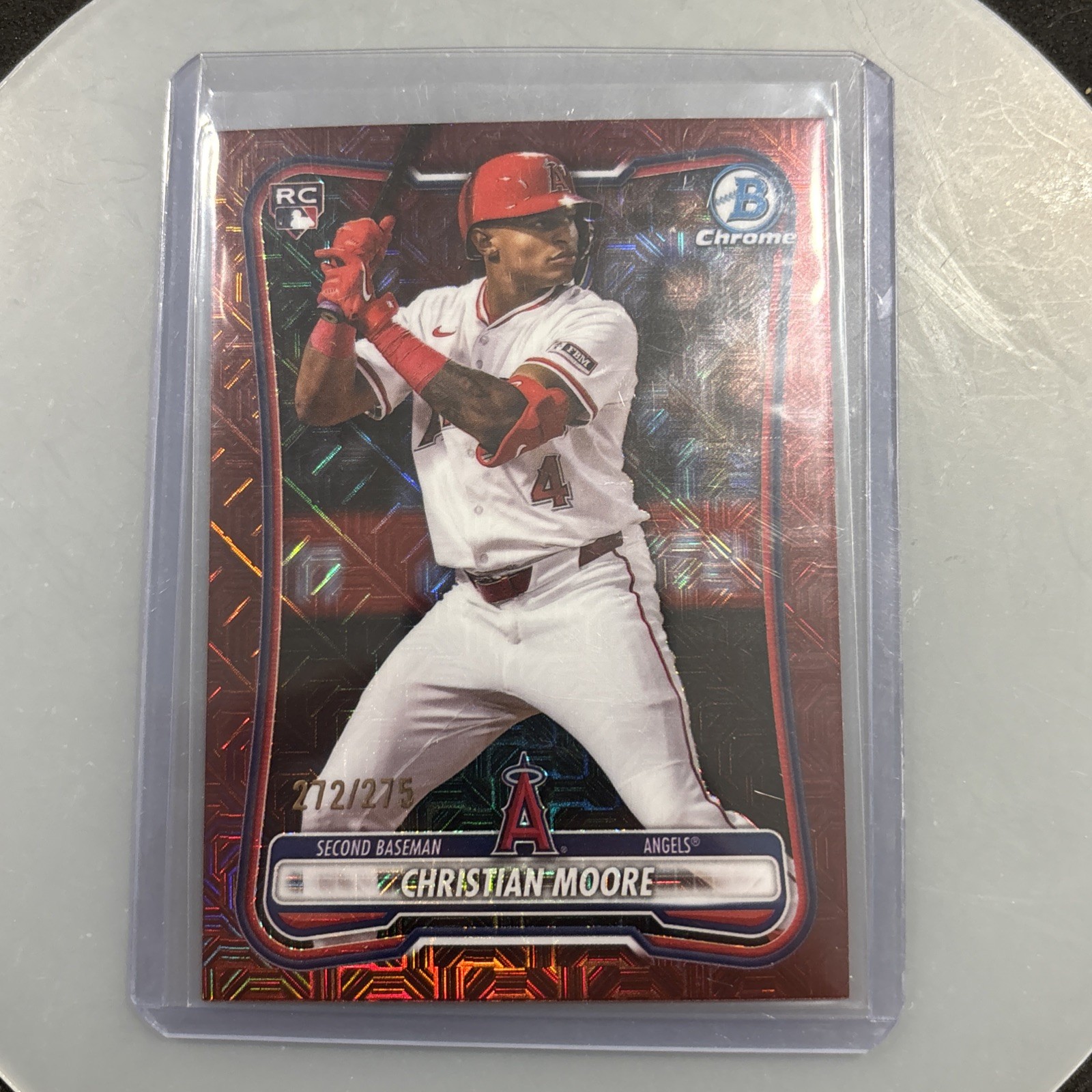 2026 Bowman Christian Moore #99 Burgundy Mojo Refractor /275 Angels RC