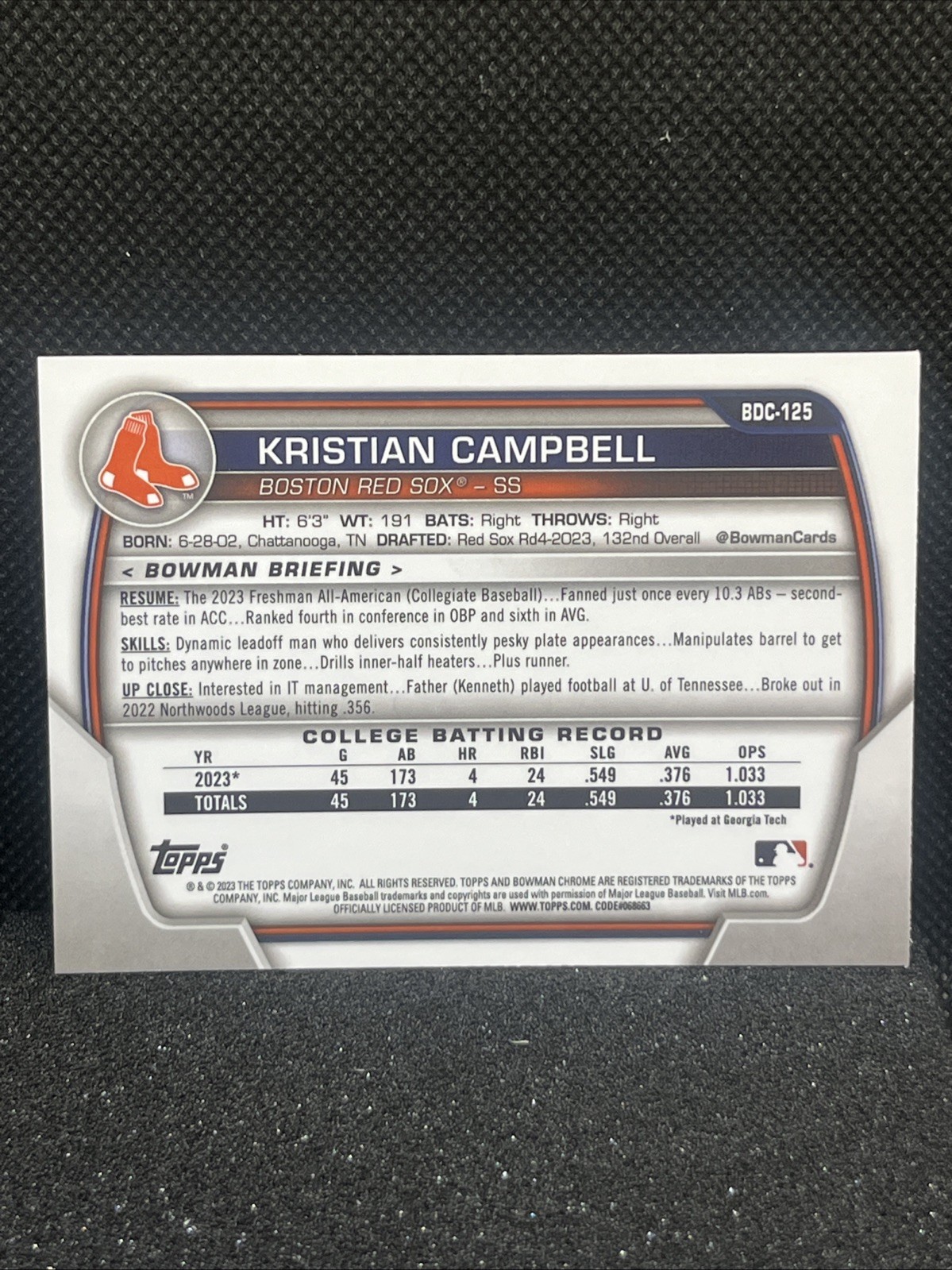 2023 Bowman Draft Sapphire Kristian Campbell 1st Boston Red Sox