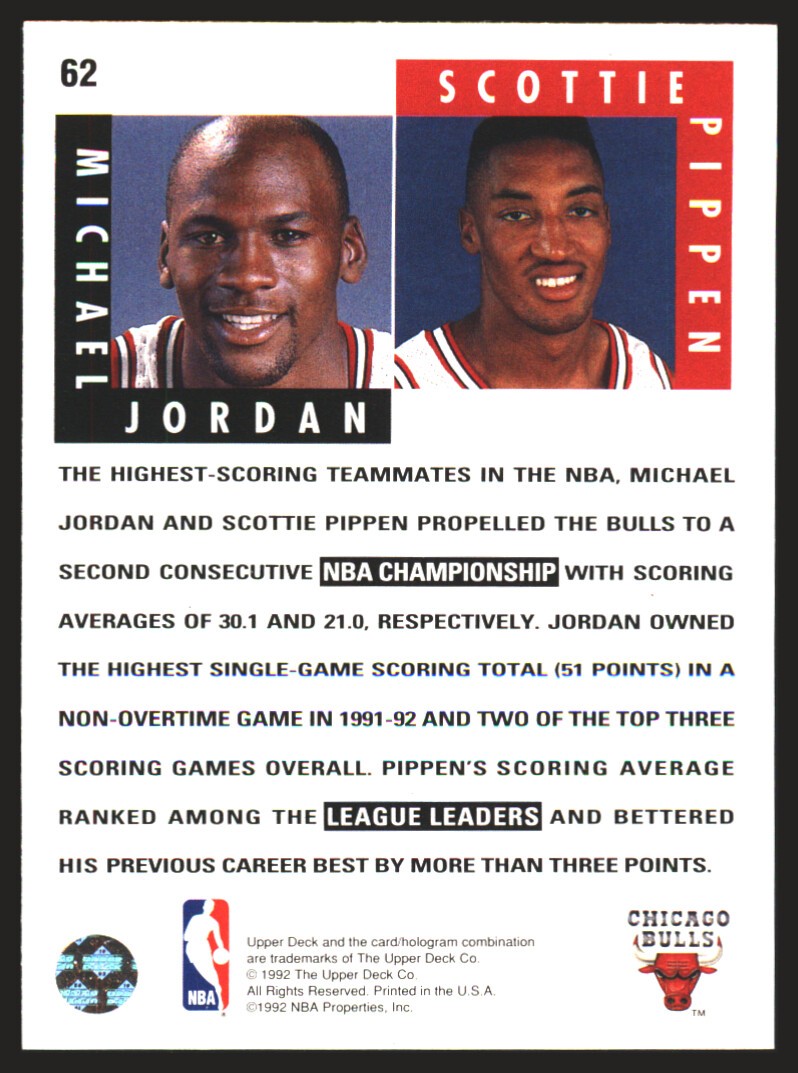 1992-93 Upper Deck #62 Michael Jordan / Scottie Pippen
